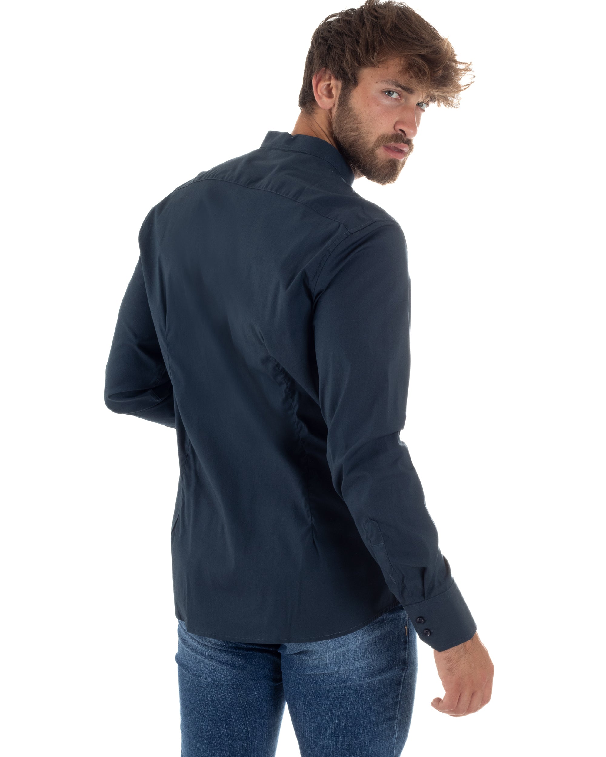 Camicia Uomo Coreana Basic Slim Fit Blu C2989A