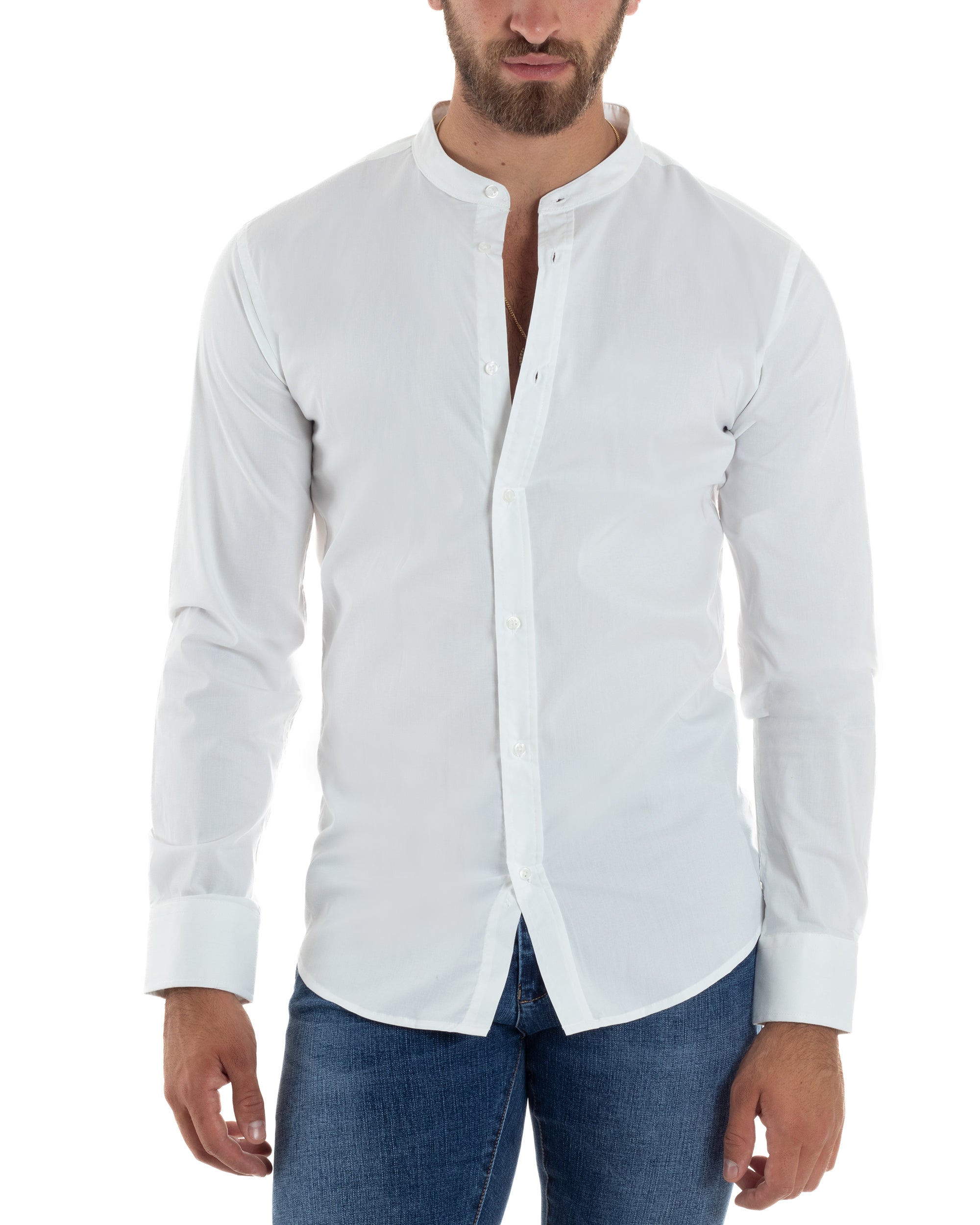 Camicia Uomo Coreana Basic Slim Fit Bianco C2990A