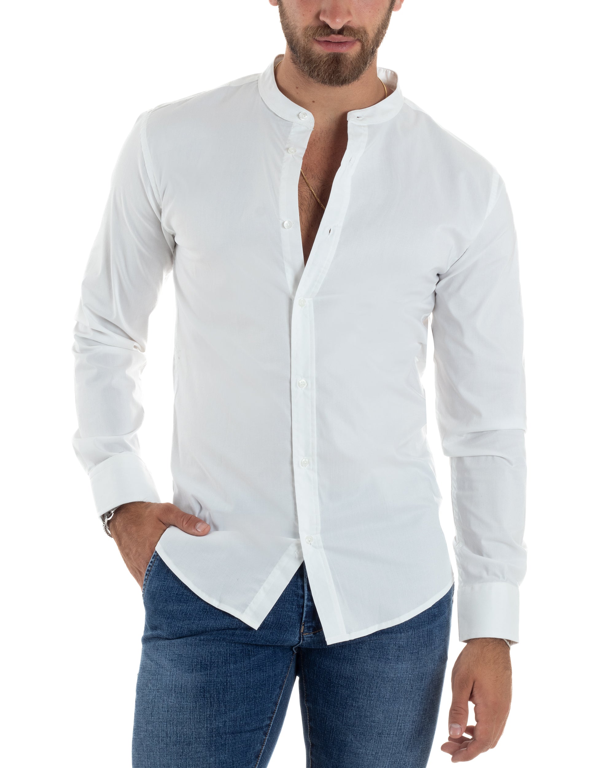 Camicia Uomo Coreana Basic Slim Fit Bianco C2990A