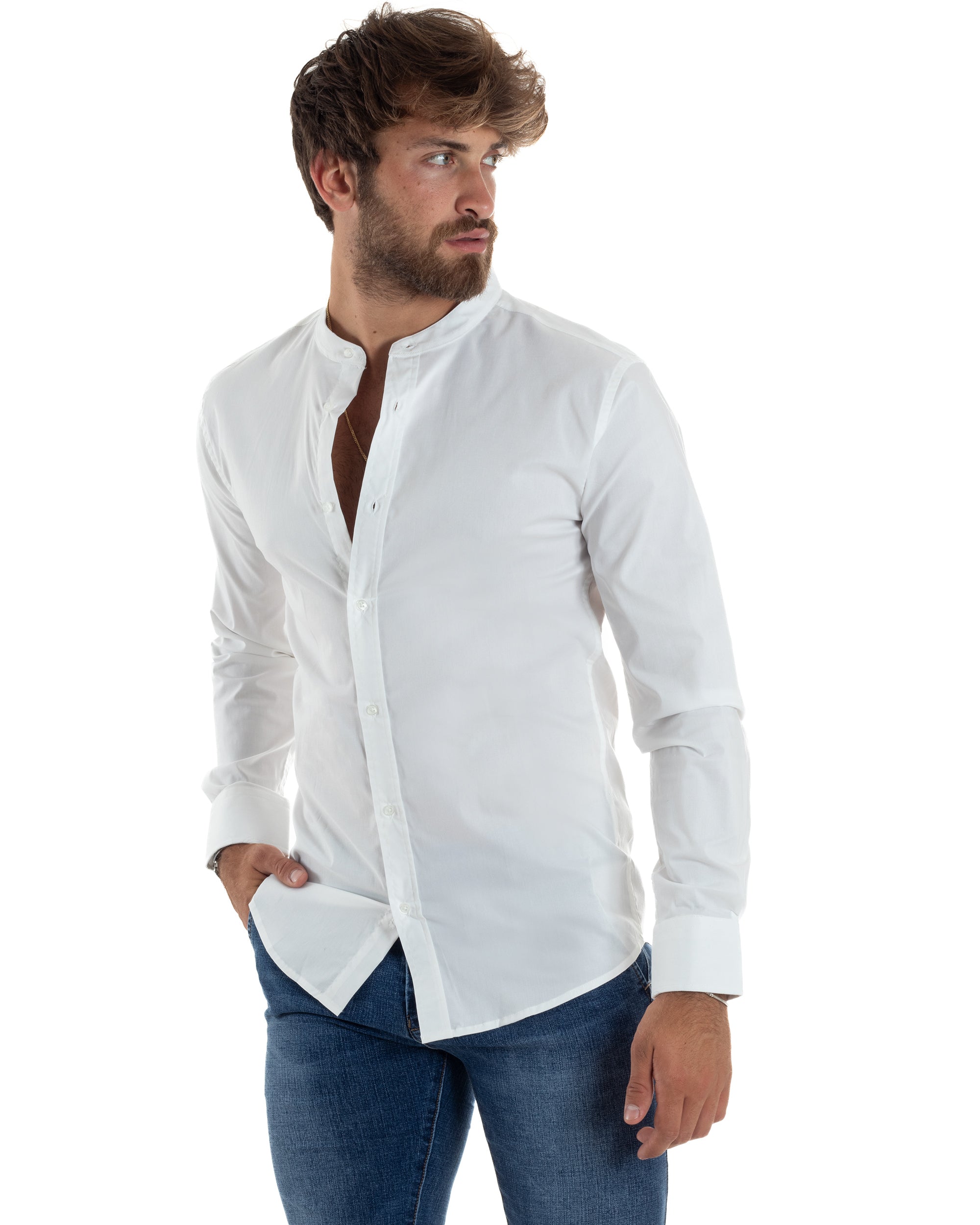 Camicia Uomo Coreana Basic Slim Fit Bianco C2990A