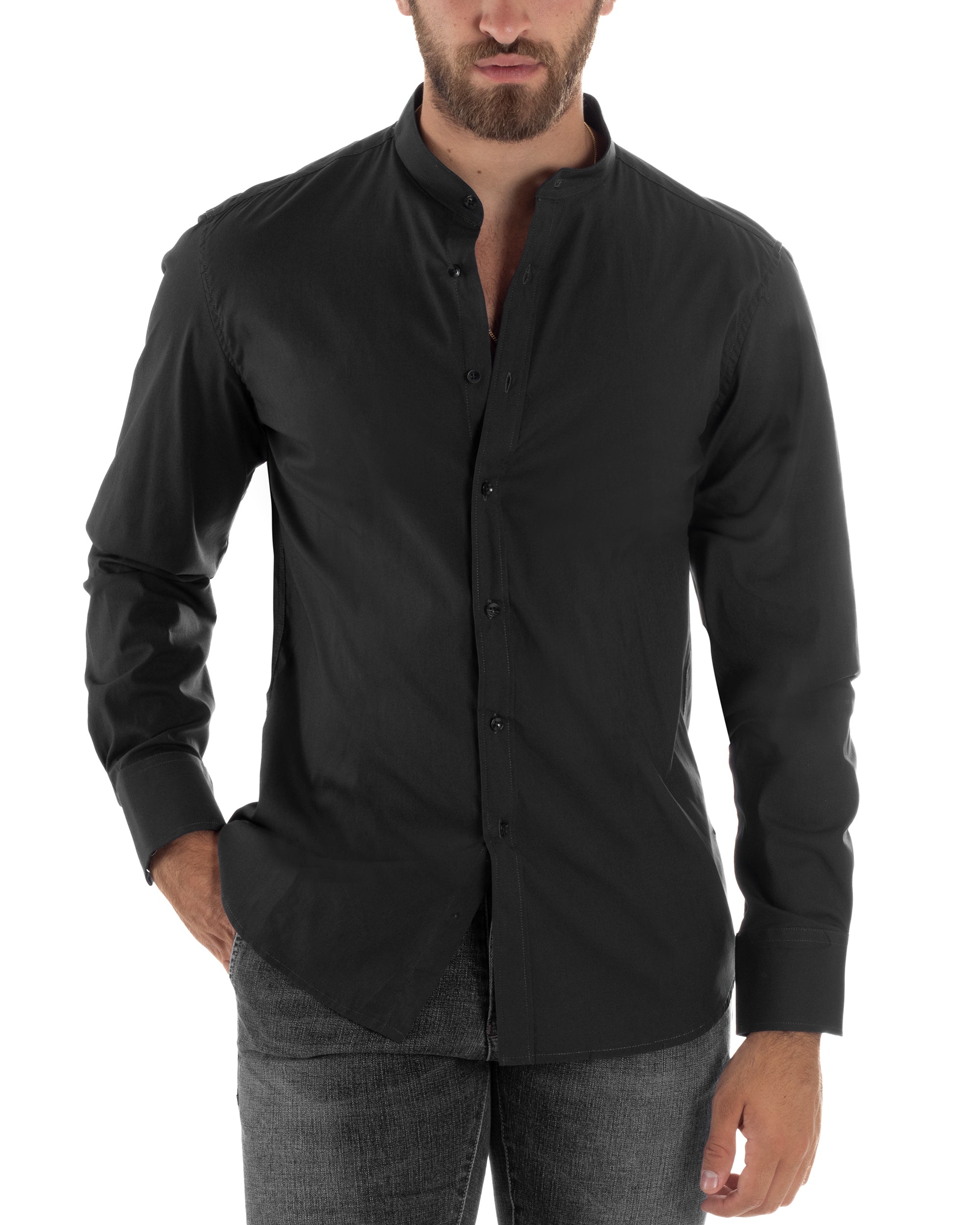 Camicia Uomo Coreana Basic Slim Fit Nero C2991A