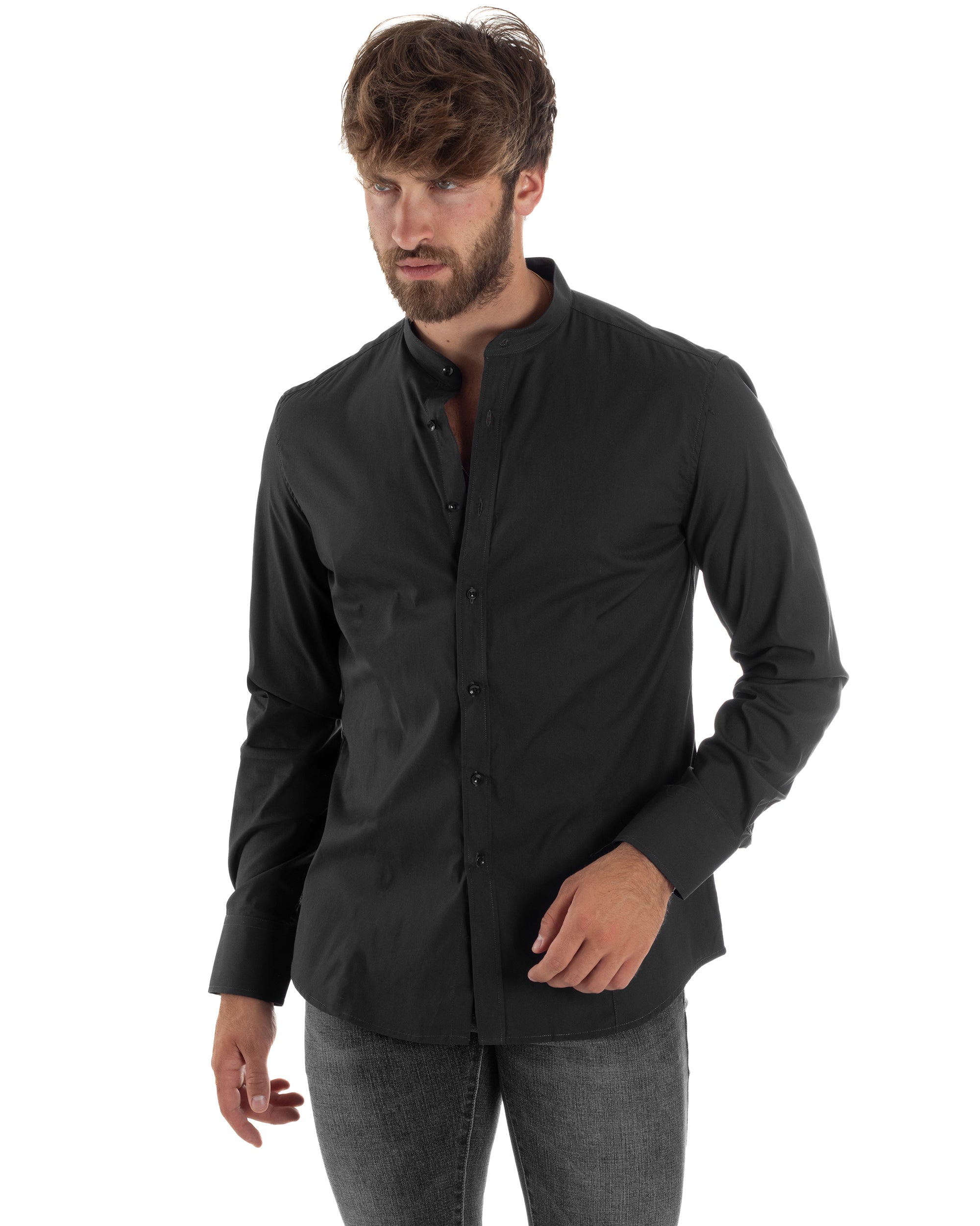 Camicia Uomo Coreana Basic Slim Fit Nero C2991A
