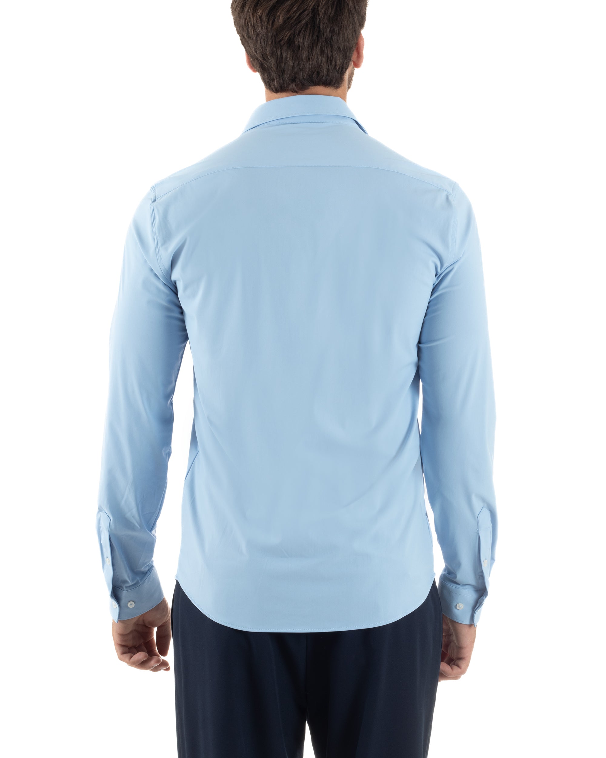 Camicia Uomo Tessuto No Stiro Basic Colletto Semi-Francese Slim Fit Casual Morbida Leggera Tinta Unita Celeste GIOSAL-C2992A