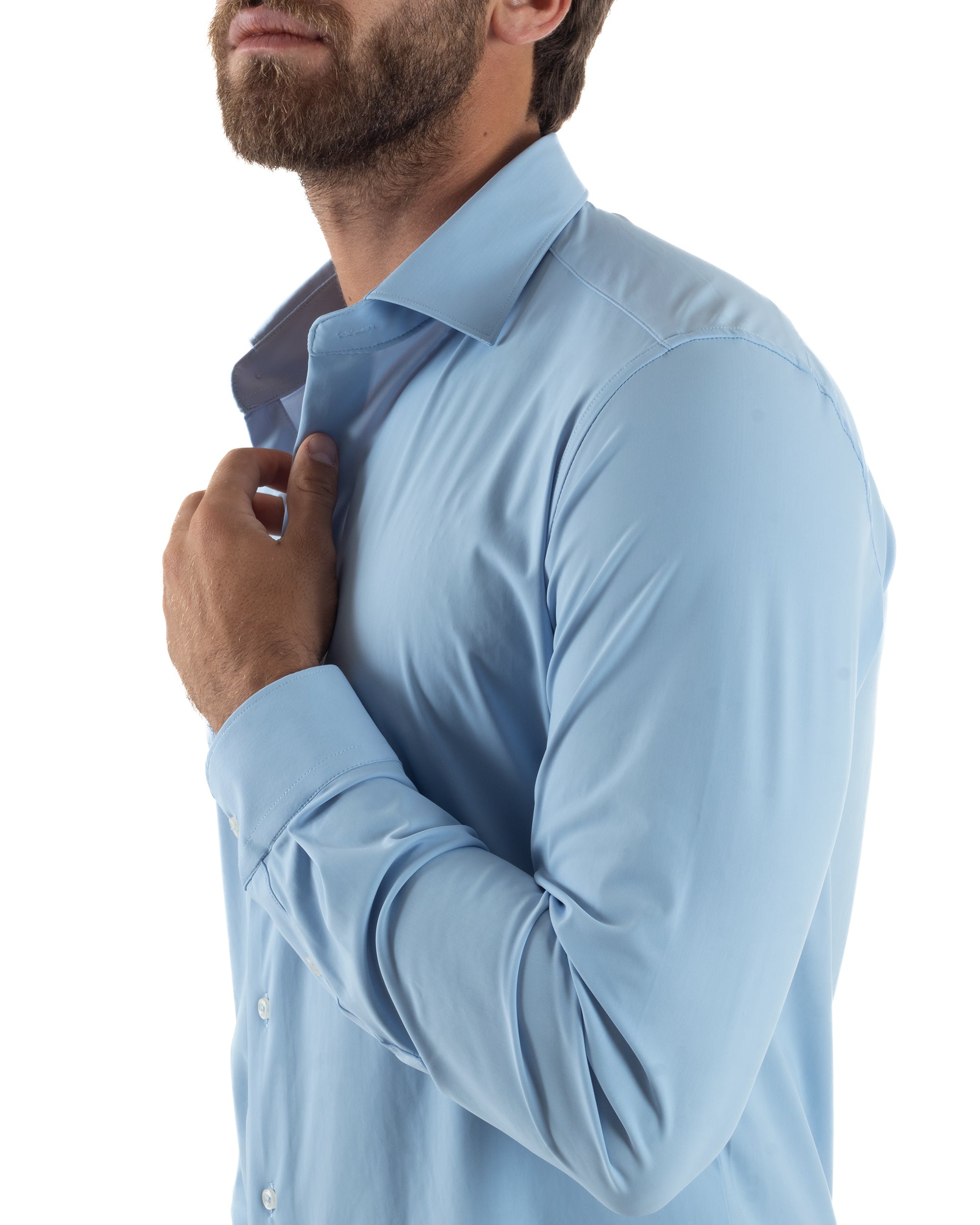 Camicia Uomo Tessuto No Stiro Basic Colletto Semi-Francese Slim Fit Casual Morbida Leggera Tinta Unita Celeste GIOSAL-C2992A