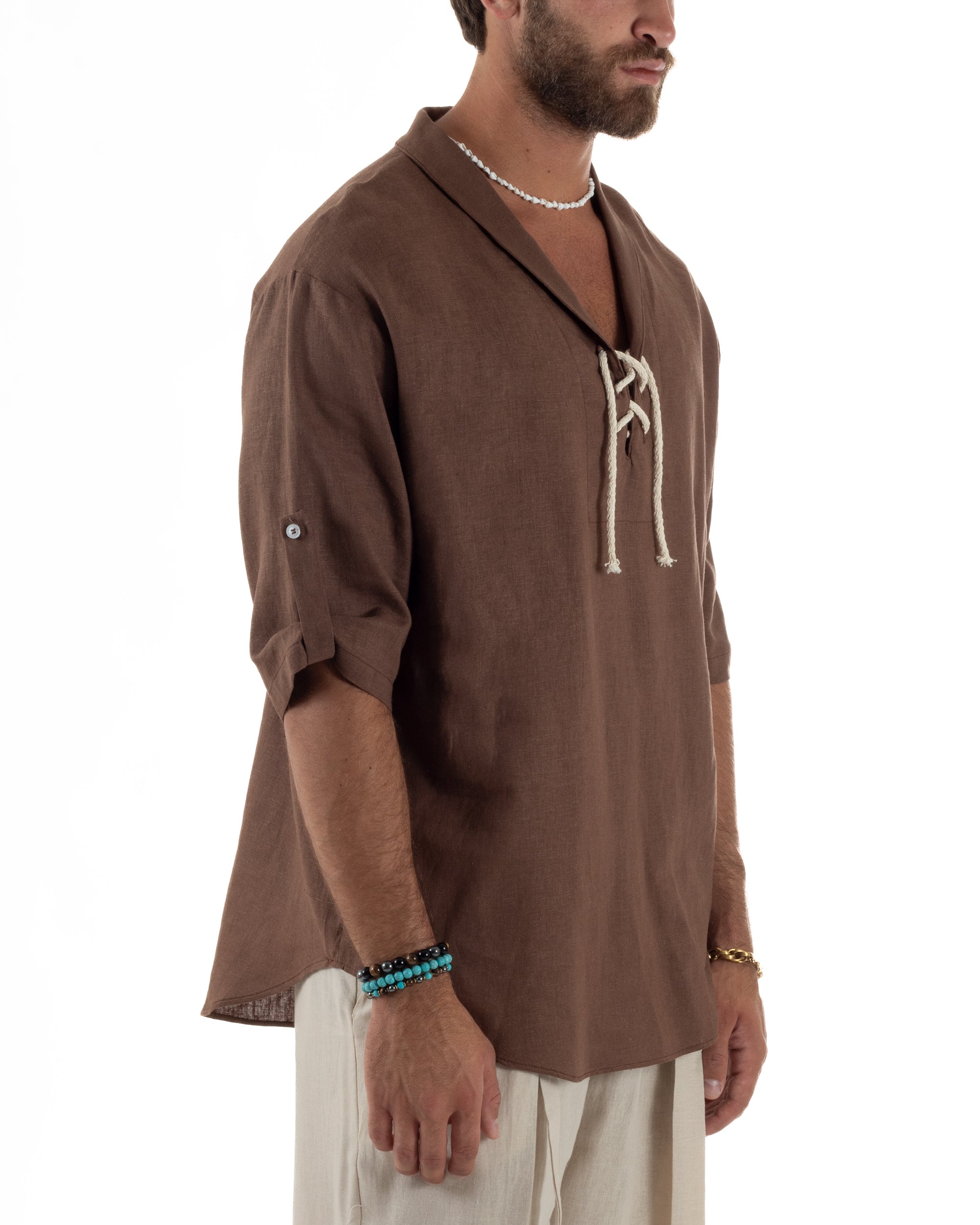 Camicia Lino Casacca Manica 3/4 Scollo V C2993A