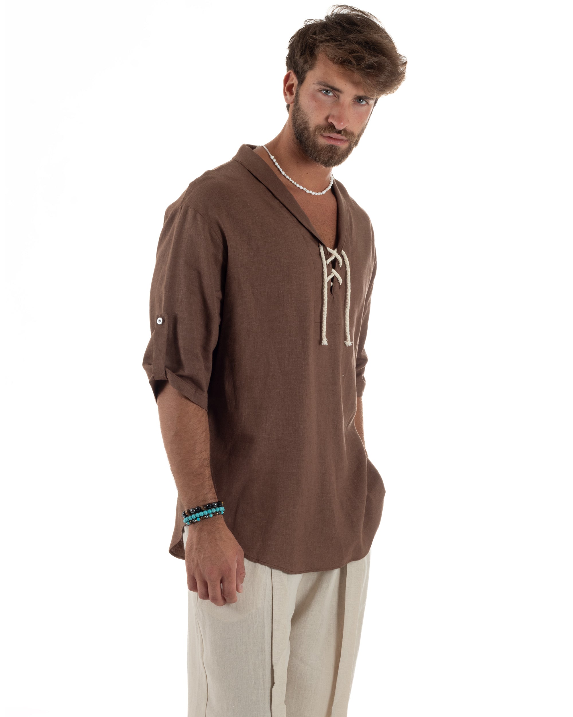 Camicia Lino Casacca Manica 3/4 Scollo V C2993A