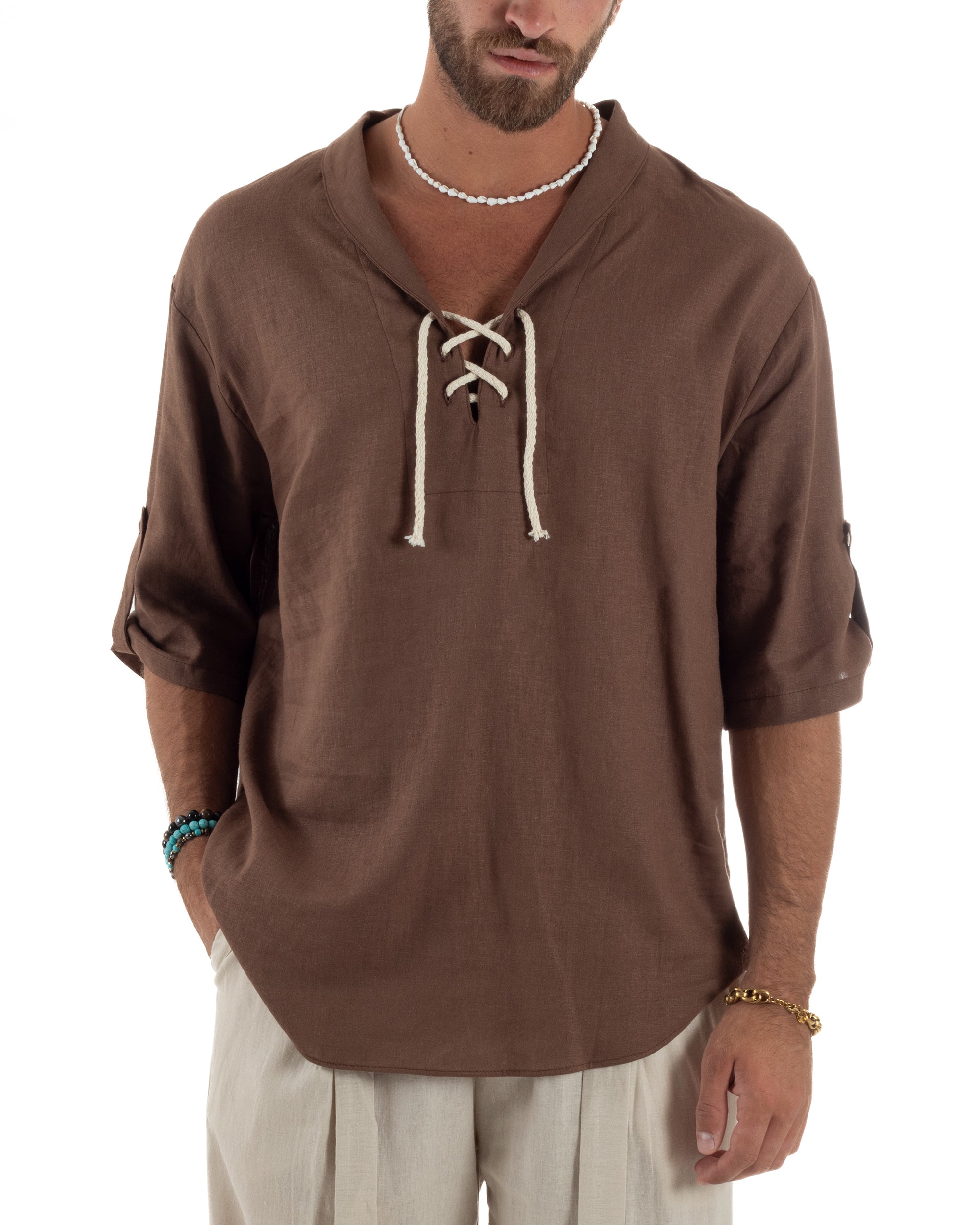 Camicia Lino Casacca Manica 3/4 Scollo V C2993A