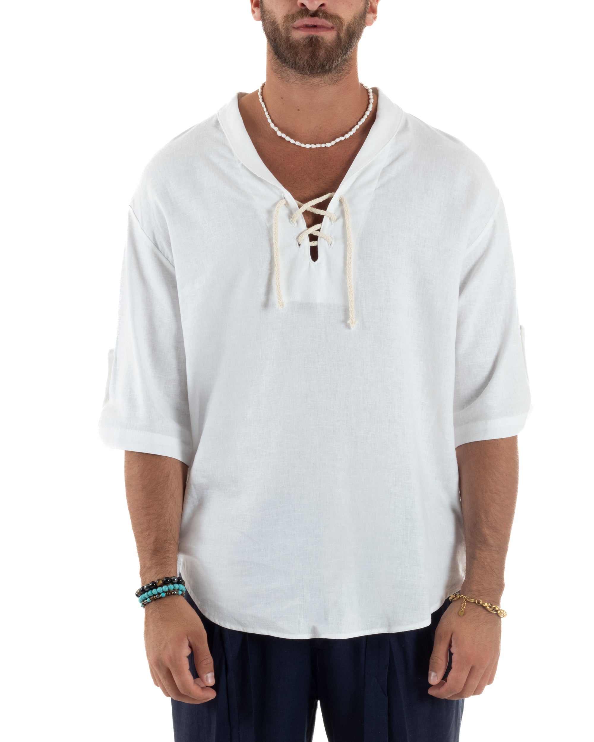 Camicia Lino Casacca Manica 3/4 Scollo V C2994A