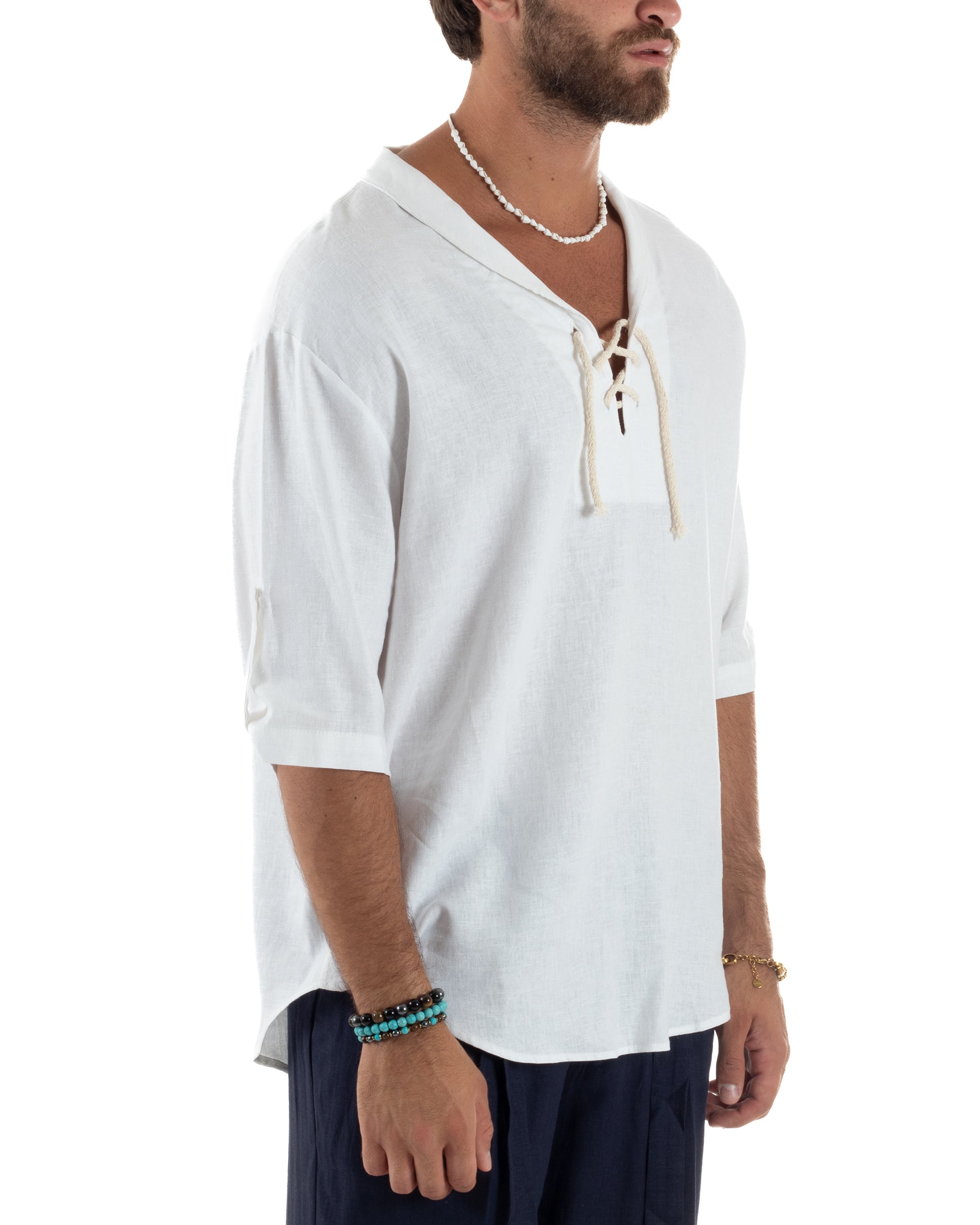 Camicia Lino Casacca Manica 3/4 Scollo V C2994A