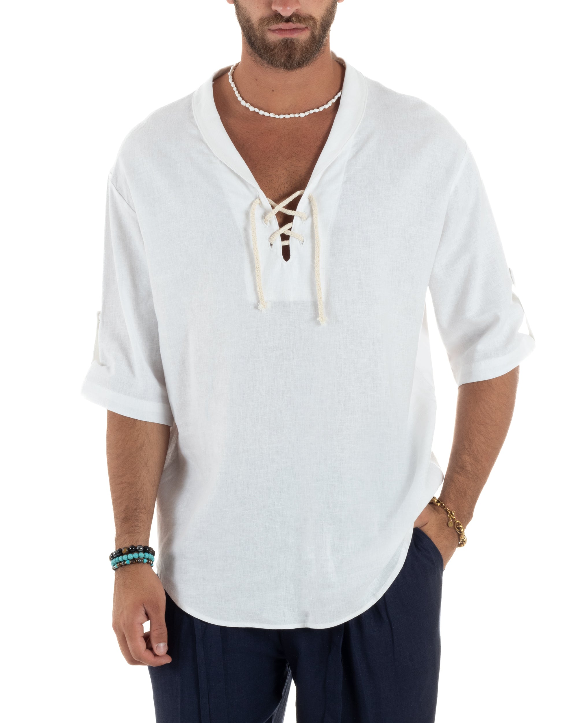 Camicia Lino Casacca Manica 3/4 Scollo V C2994A