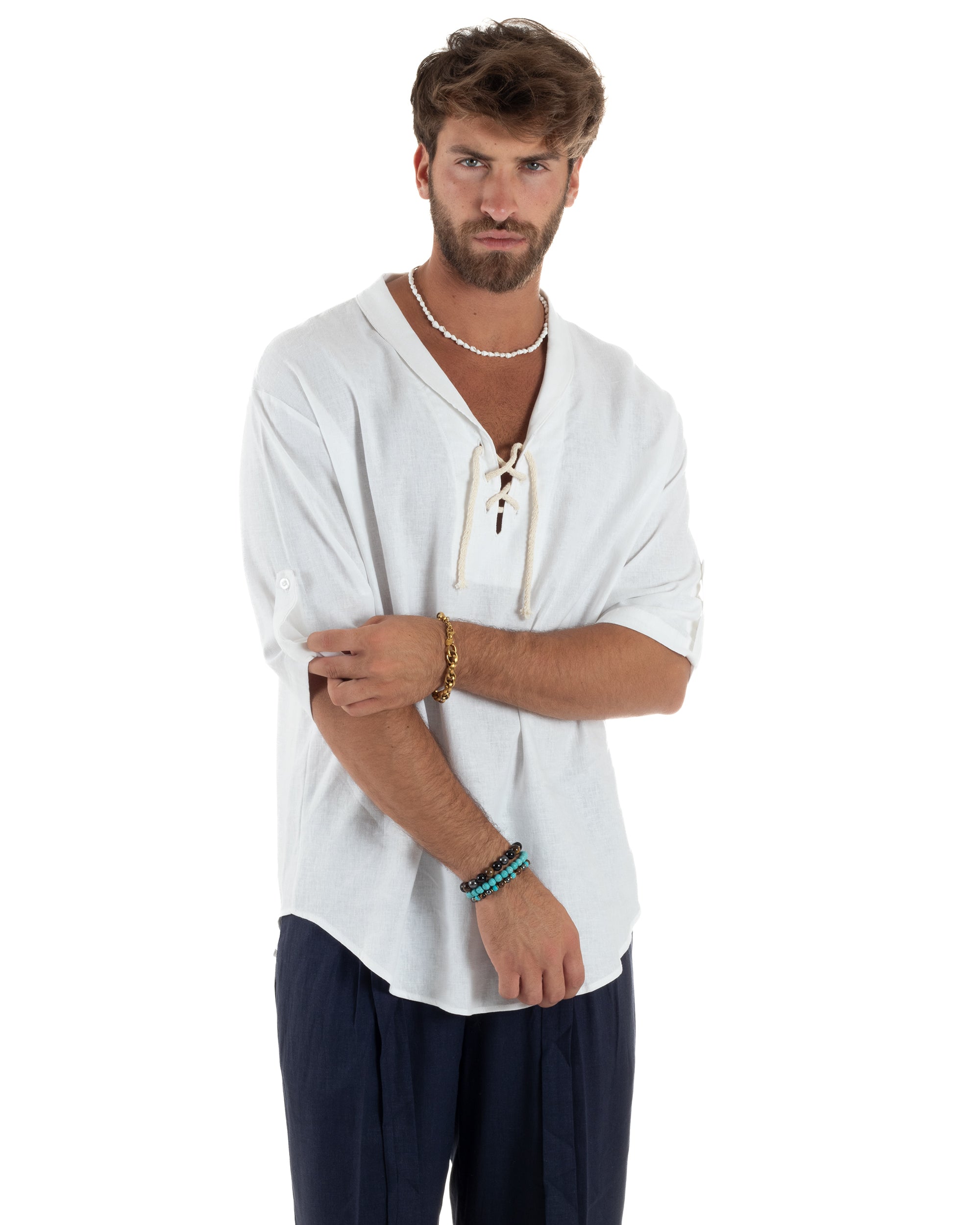 Camicia Lino Casacca Manica 3/4 Scollo V C2994A