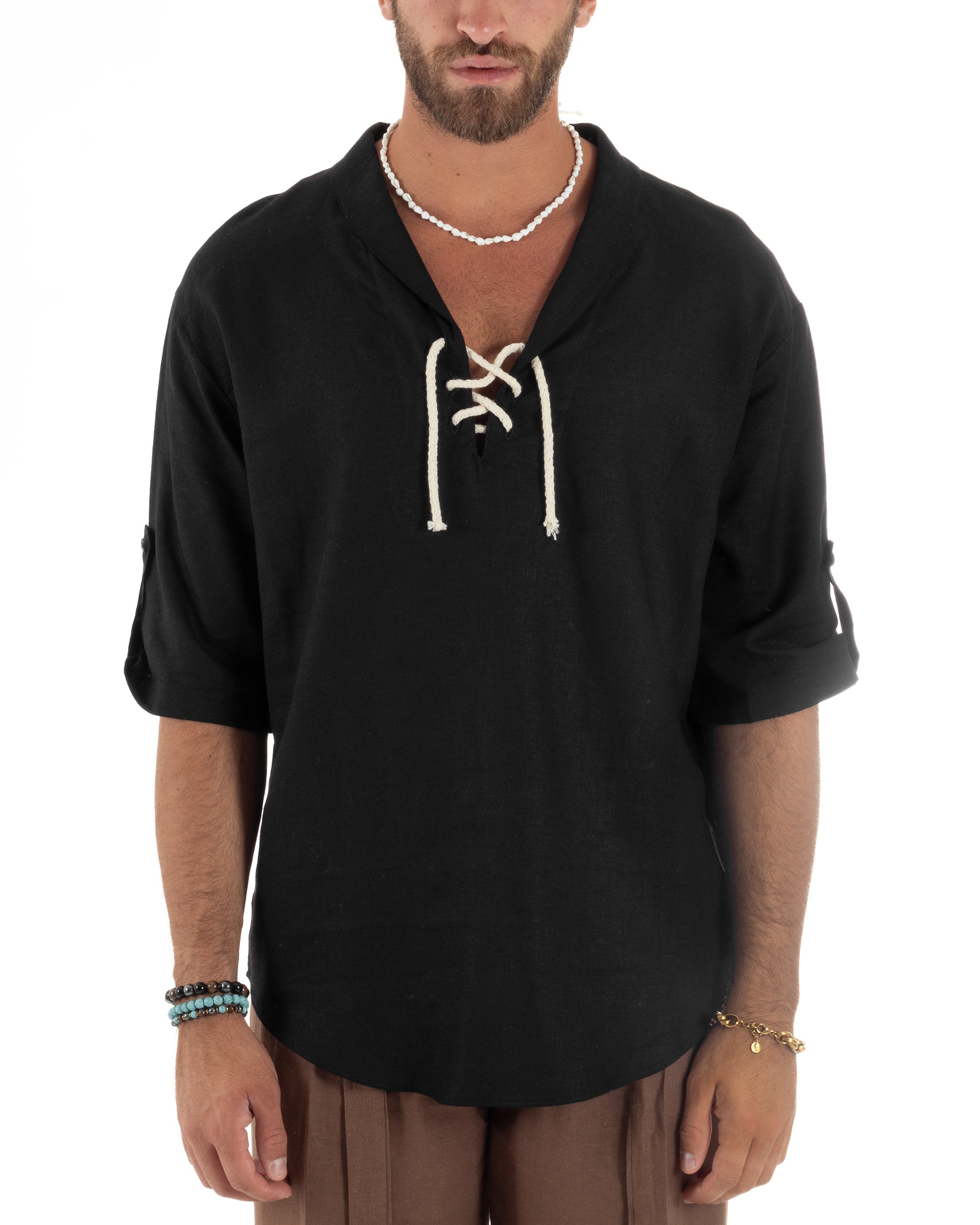 Camicia Lino Casacca Manica 3/4 Scollo V C2995A