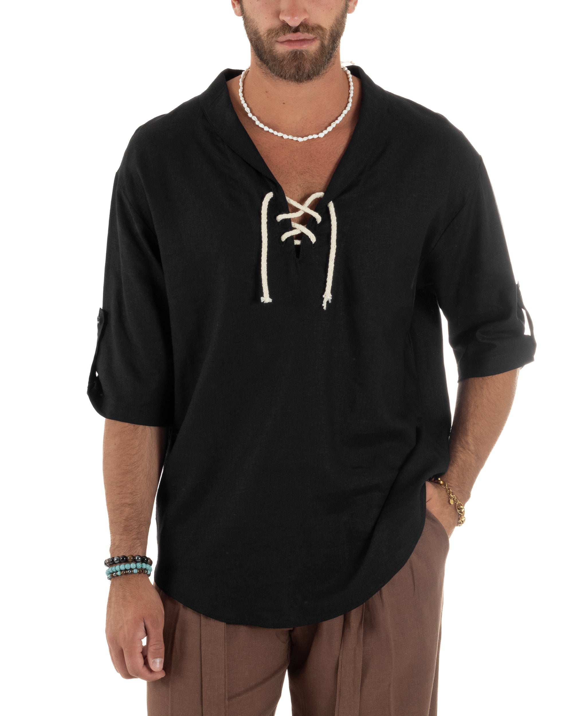 Camicia Lino Casacca Manica 3/4 Scollo V C2995A