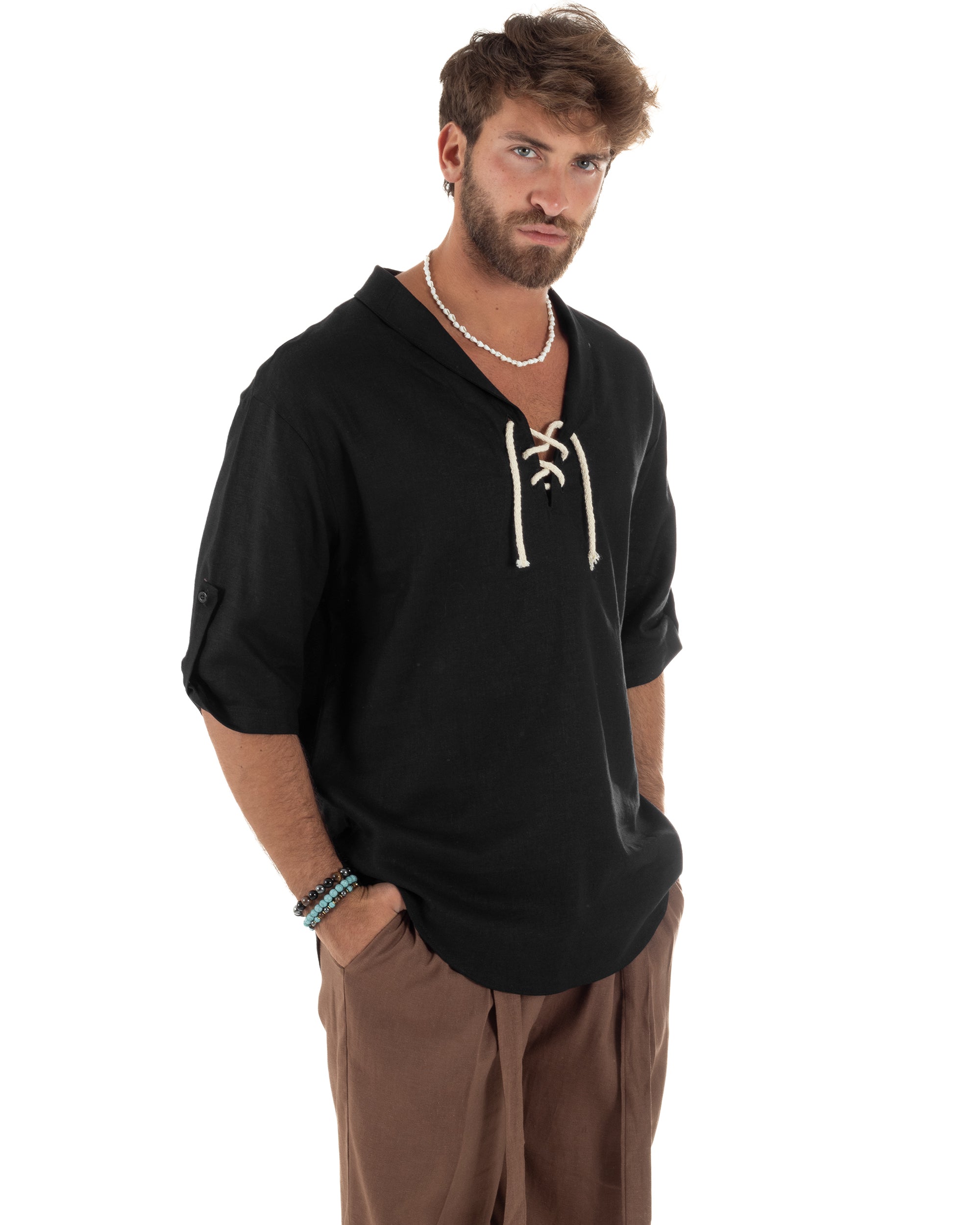 Camicia Lino Casacca Manica 3/4 Scollo V C2995A