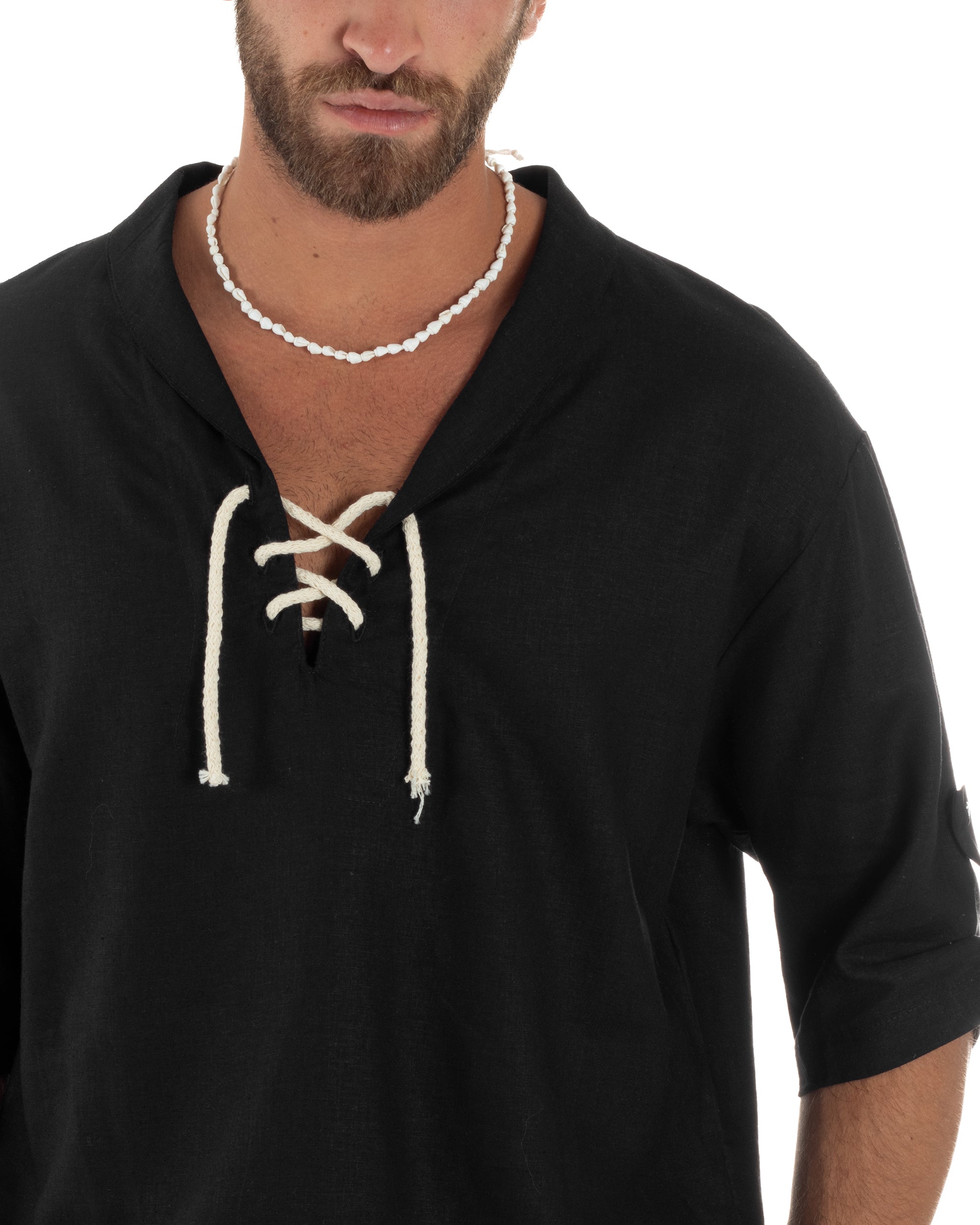 Camicia Lino Casacca Manica 3/4 Scollo V C2995A