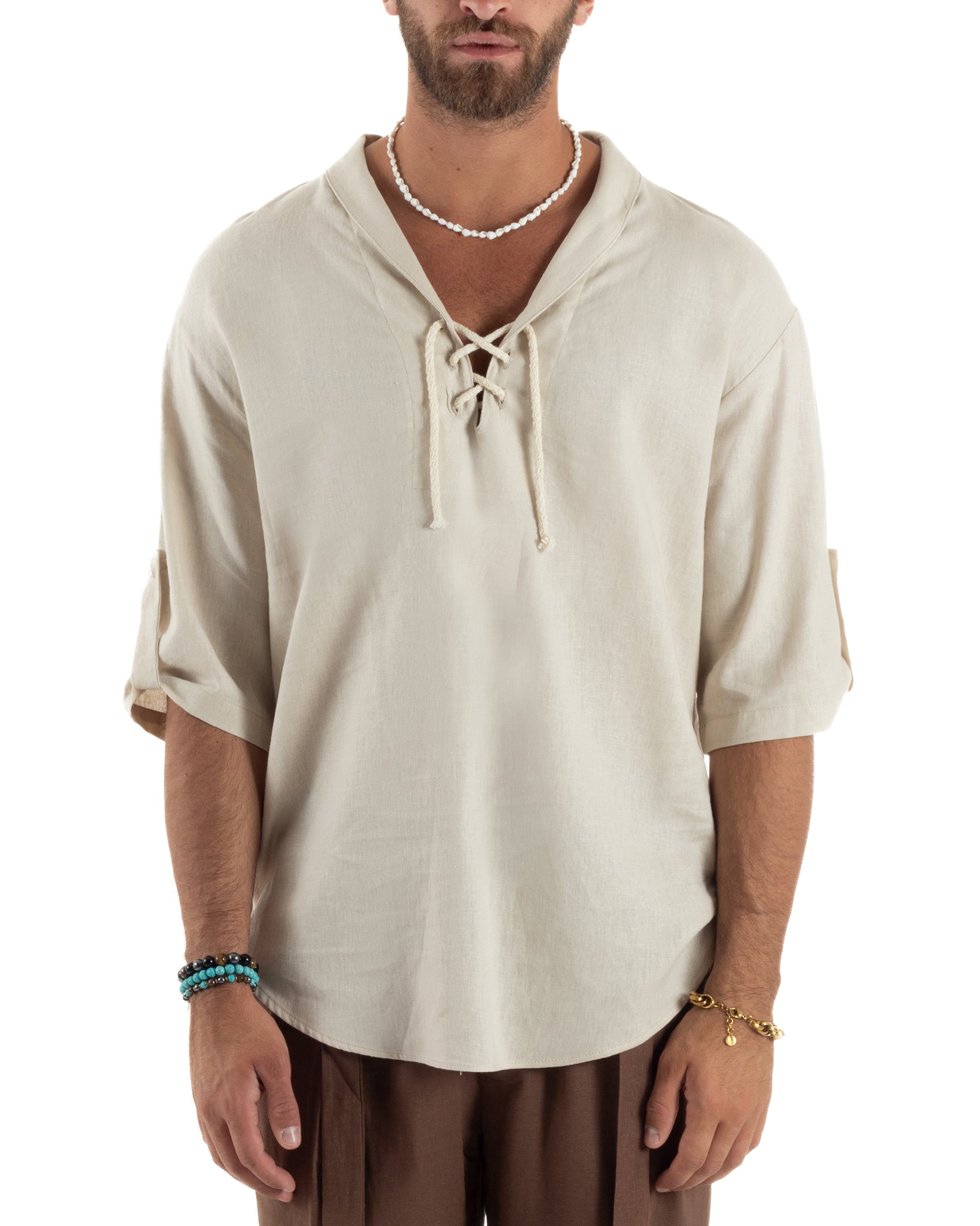 Camicia Lino Casacca Manica 3/4 Scollo V C2996A