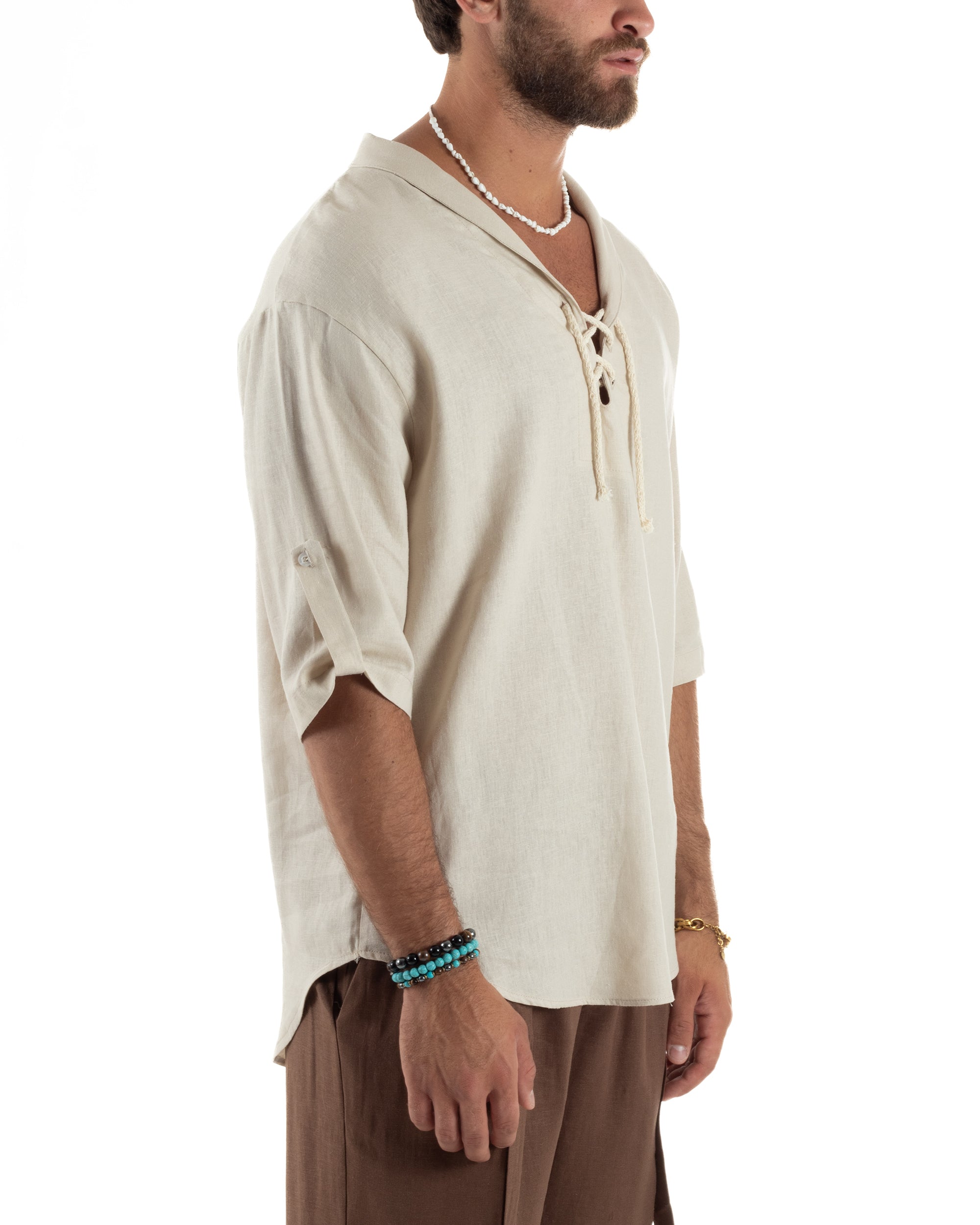 Camicia Lino Casacca Manica 3/4 Scollo V C2996A