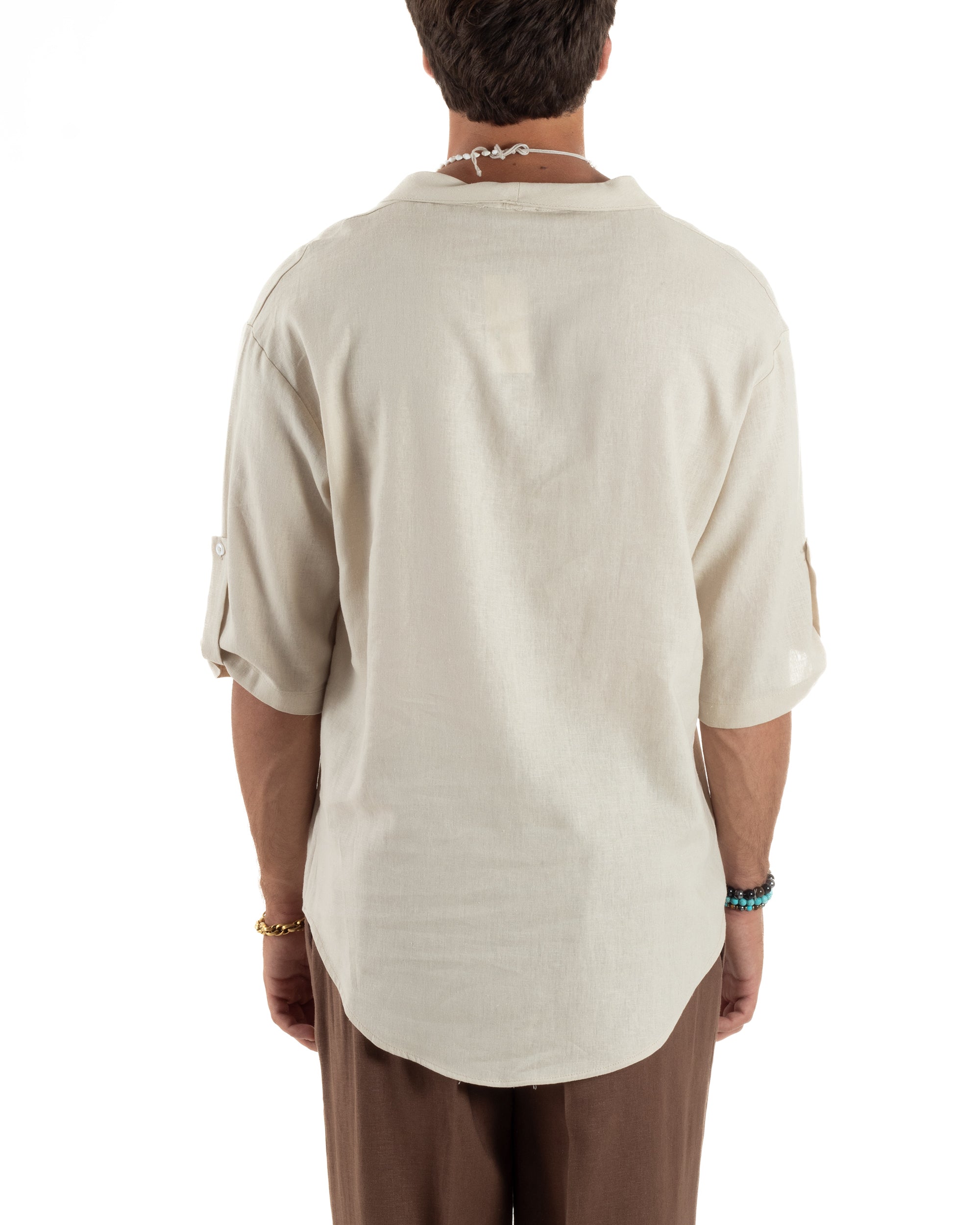 Men's Long Sleeve Shirt Cotton Henley Collar Round Neck With Buttons Regular Fit Casual Black GIOSAL-C2870A