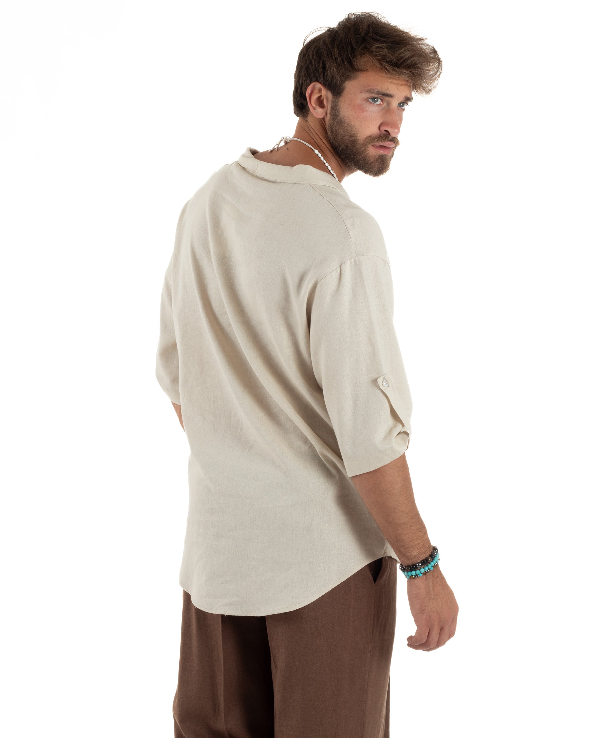 Men's Long Sleeve Shirt Cotton Henley Collar Round Neck With Buttons Regular Fit Casual Black GIOSAL-C2870A