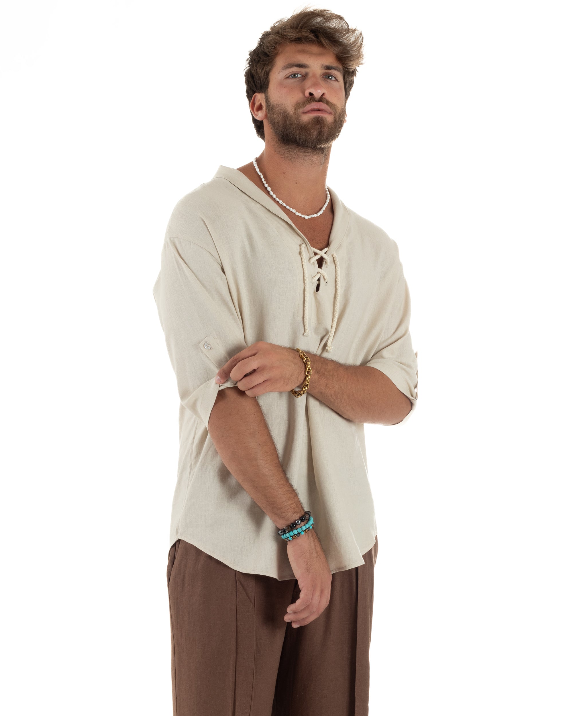 Camicia Lino Casacca Manica 3/4 Scollo V C2996A