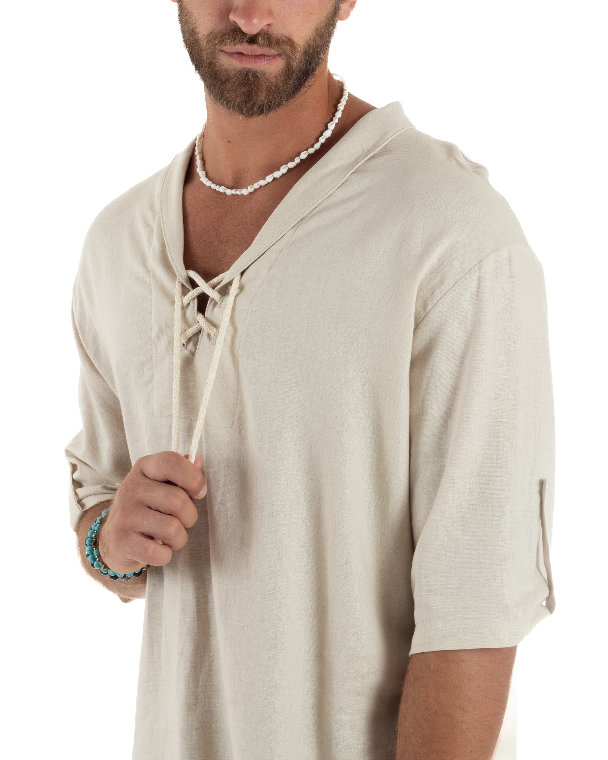 Camicia Lino Casacca Manica 3/4 Scollo V C2996A