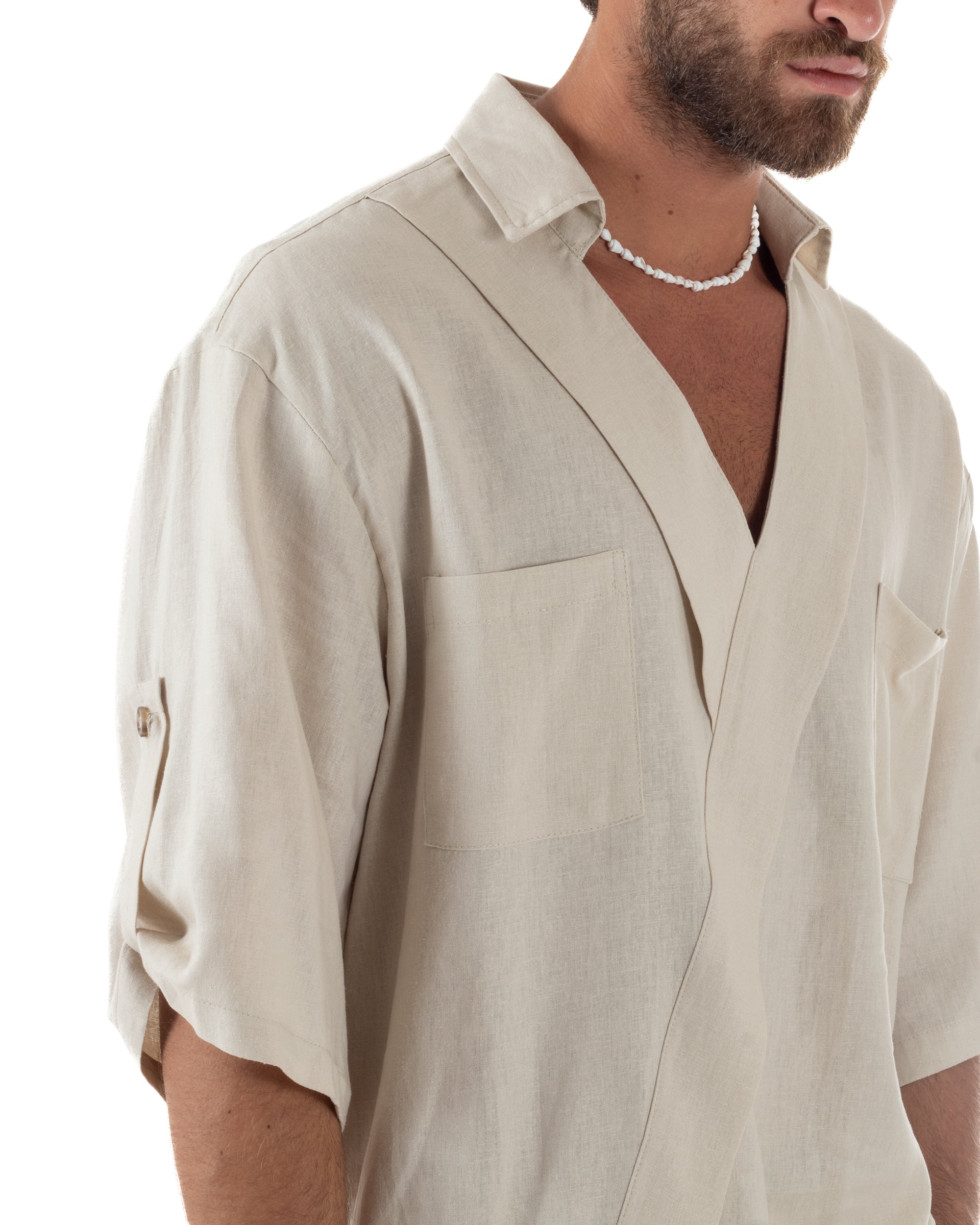 Men's Long Sleeve Shirt Cotton Henley Collar Round Neck With Buttons Regular Fit Casual Black GIOSAL-C2870A