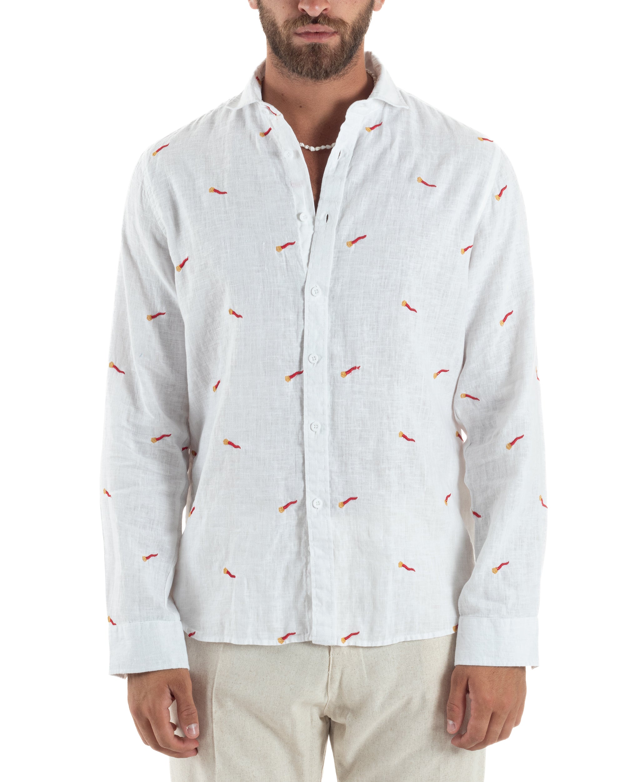 Camicia Lino Collo Francese Regular Fit Fantasia Cornicello C3000A