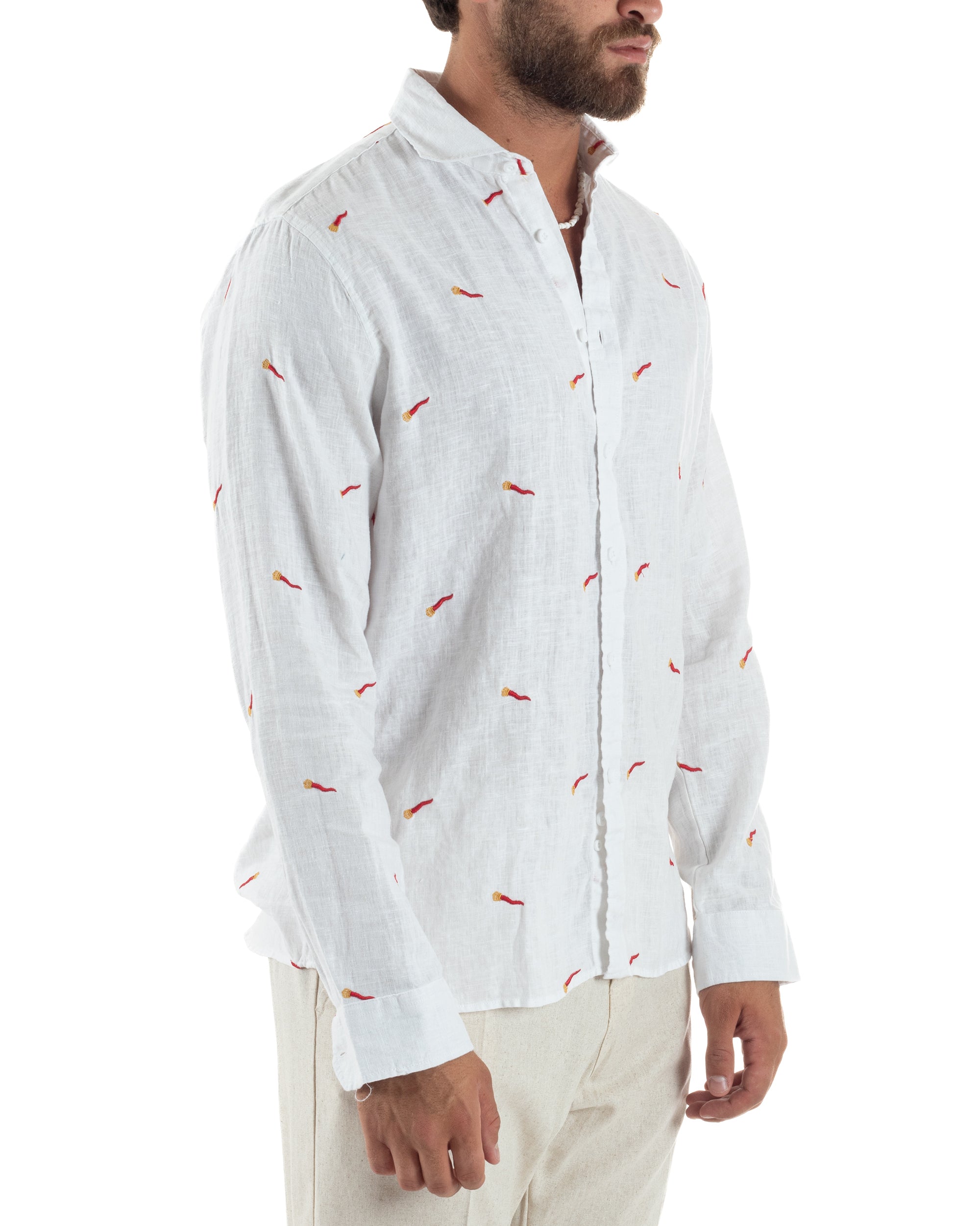 Camicia Lino Collo Francese Regular Fit Fantasia Cornicello C3000A