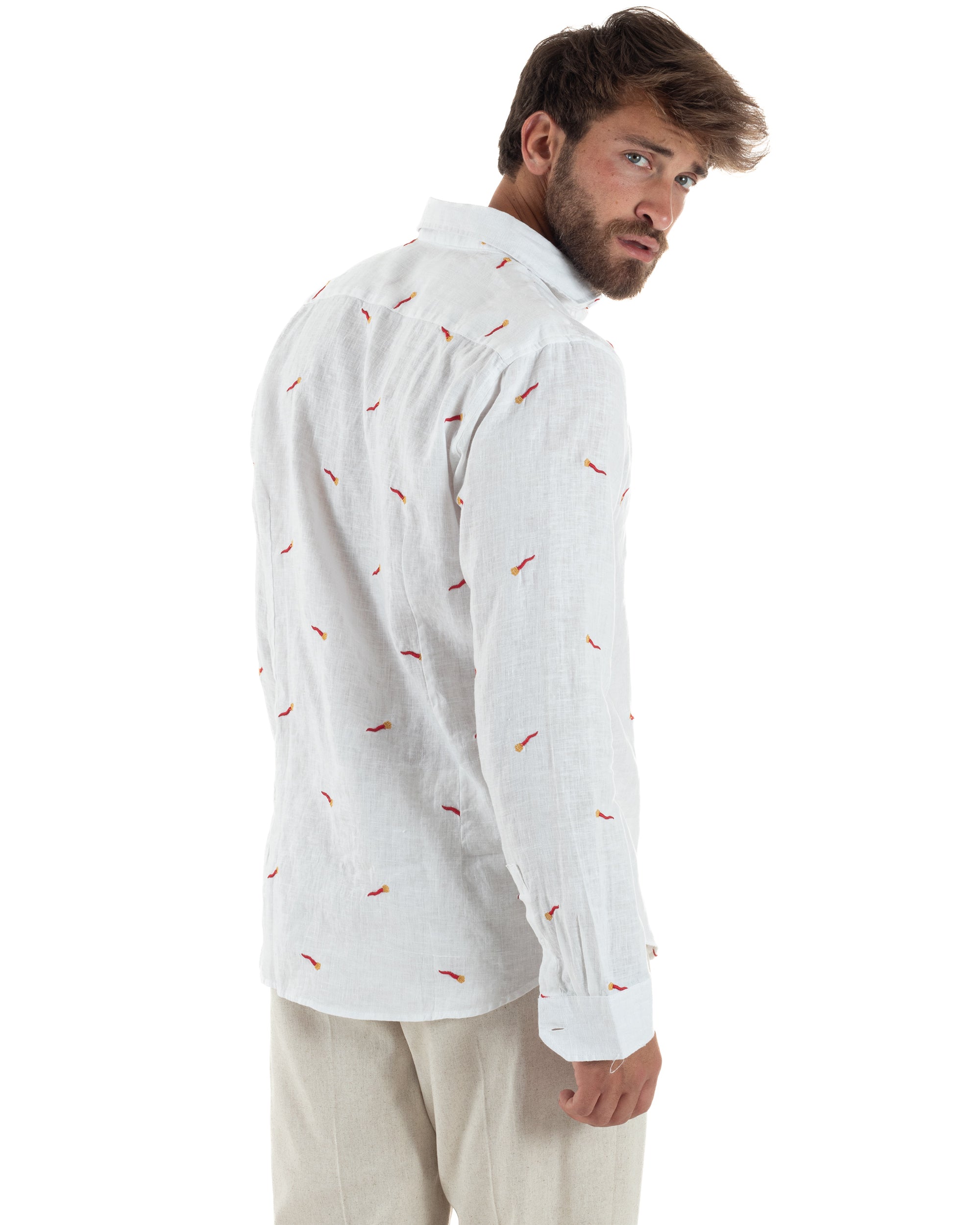 Camicia Lino Collo Francese Regular Fit Fantasia Cornicello C3000A