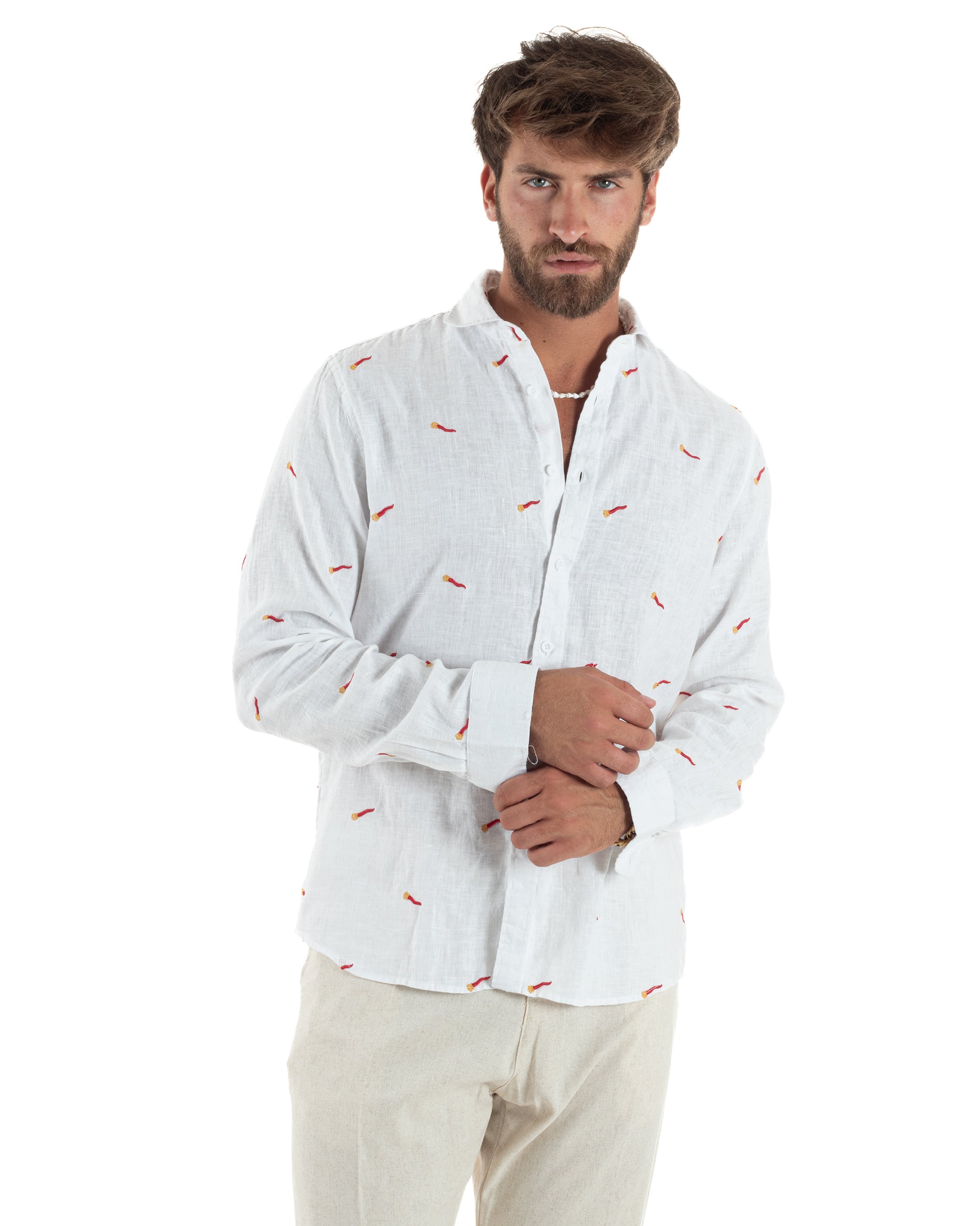 Camicia Lino Collo Francese Regular Fit Fantasia Cornicello C3000A