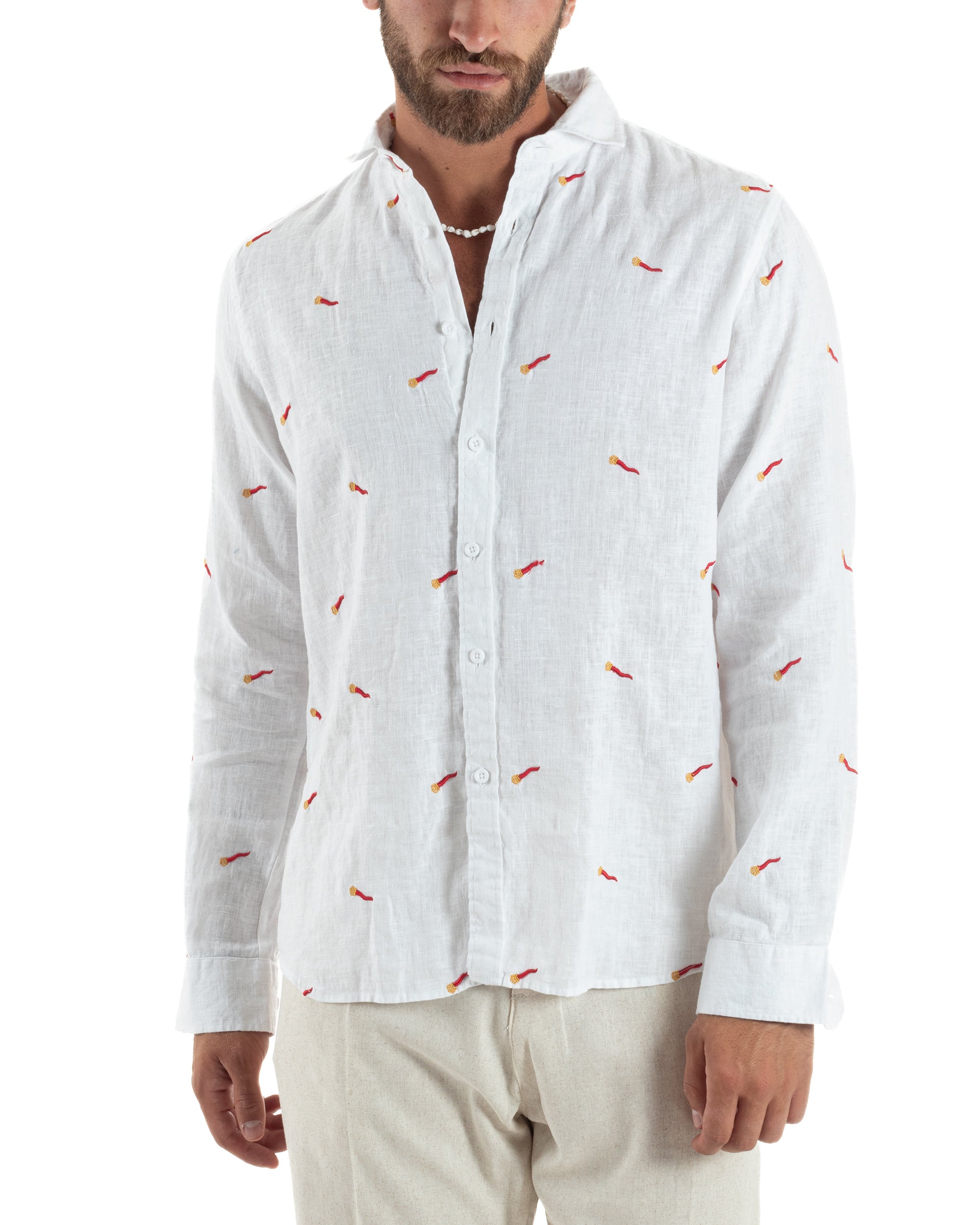 Camicia Lino Collo Francese Regular Fit Fantasia Cornicello C3000A