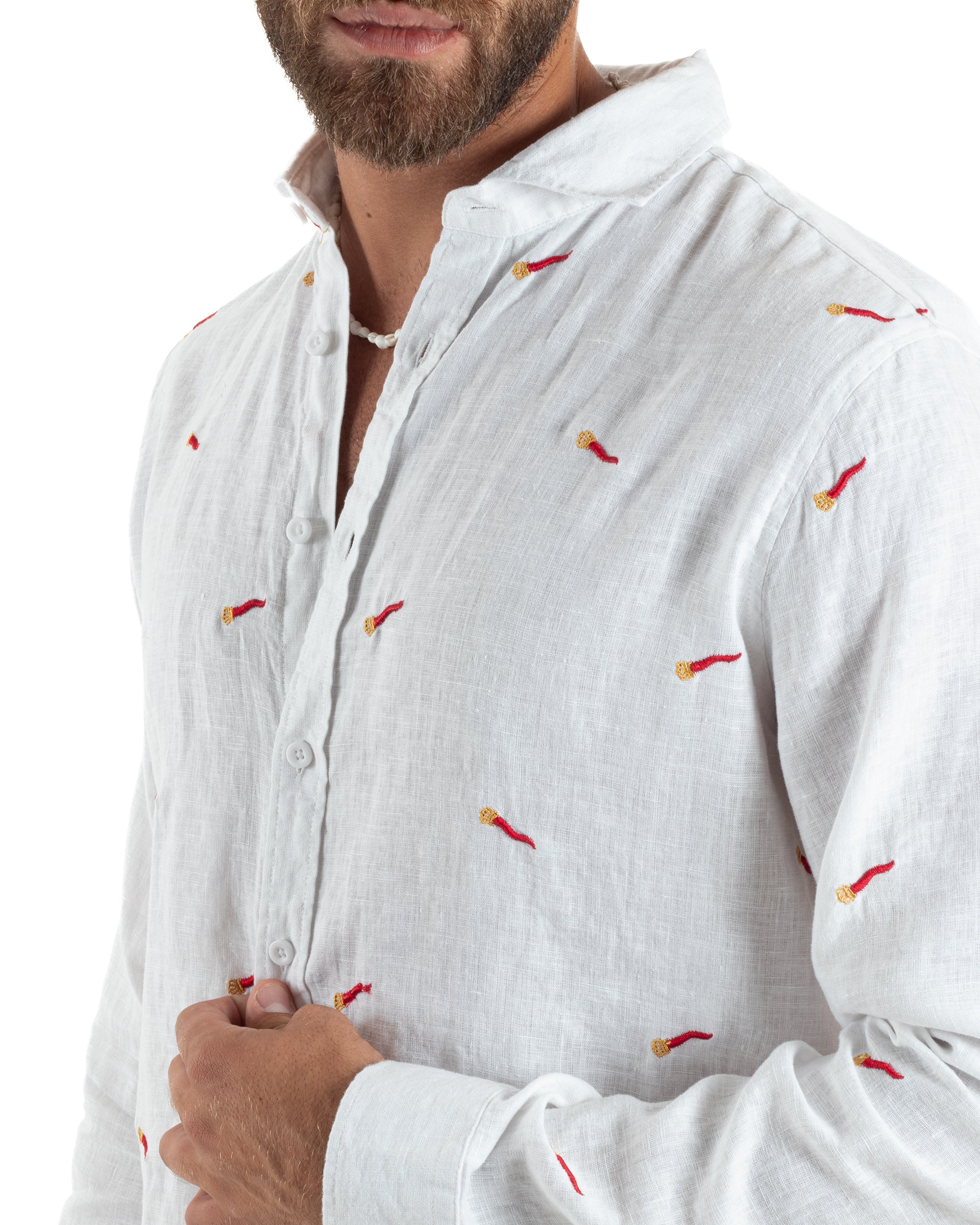 Camicia Lino Collo Francese Regular Fit Fantasia Cornicello C3000A