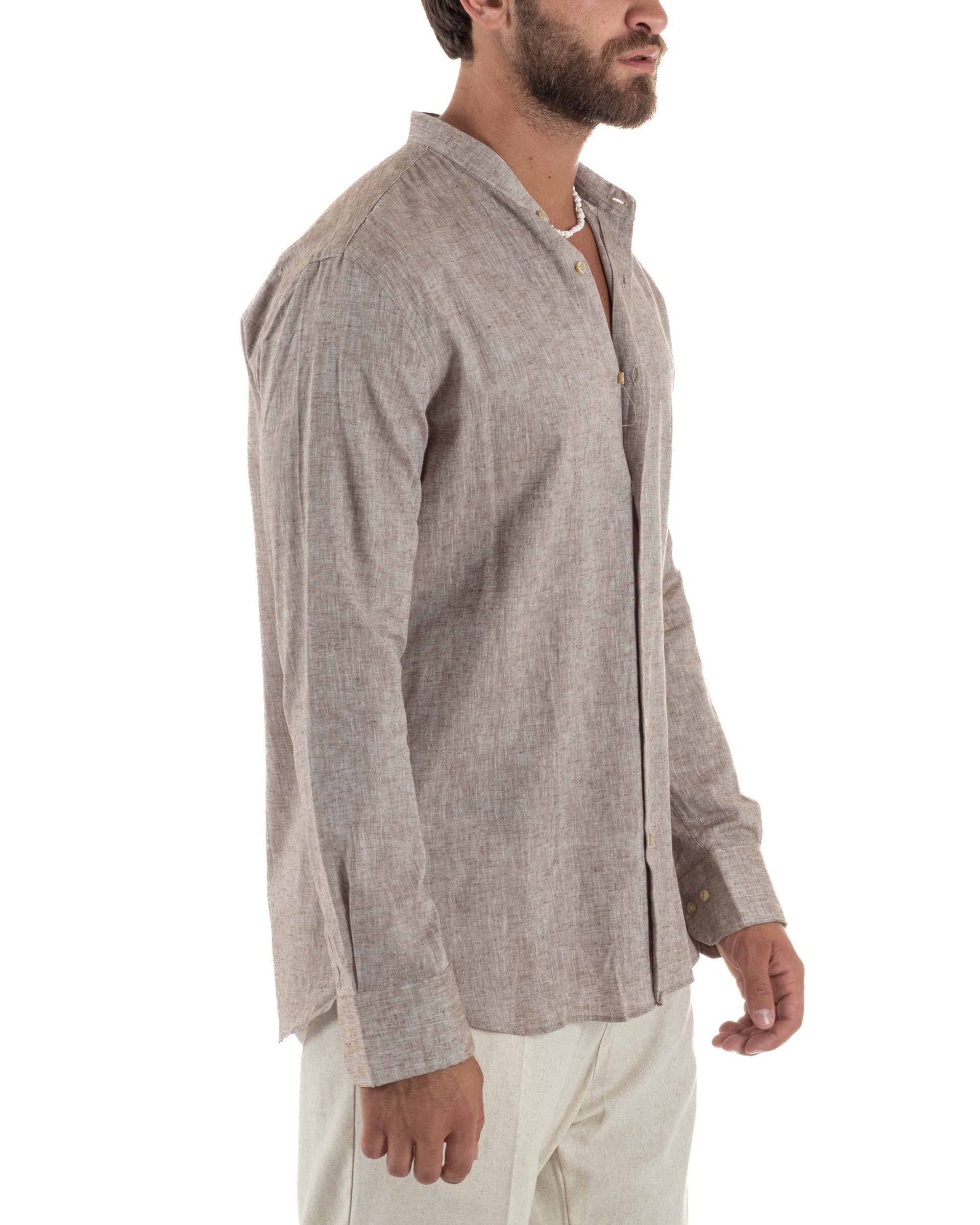 Camicia Lino Melangiata Collo Coreano Sartoriale C3001A