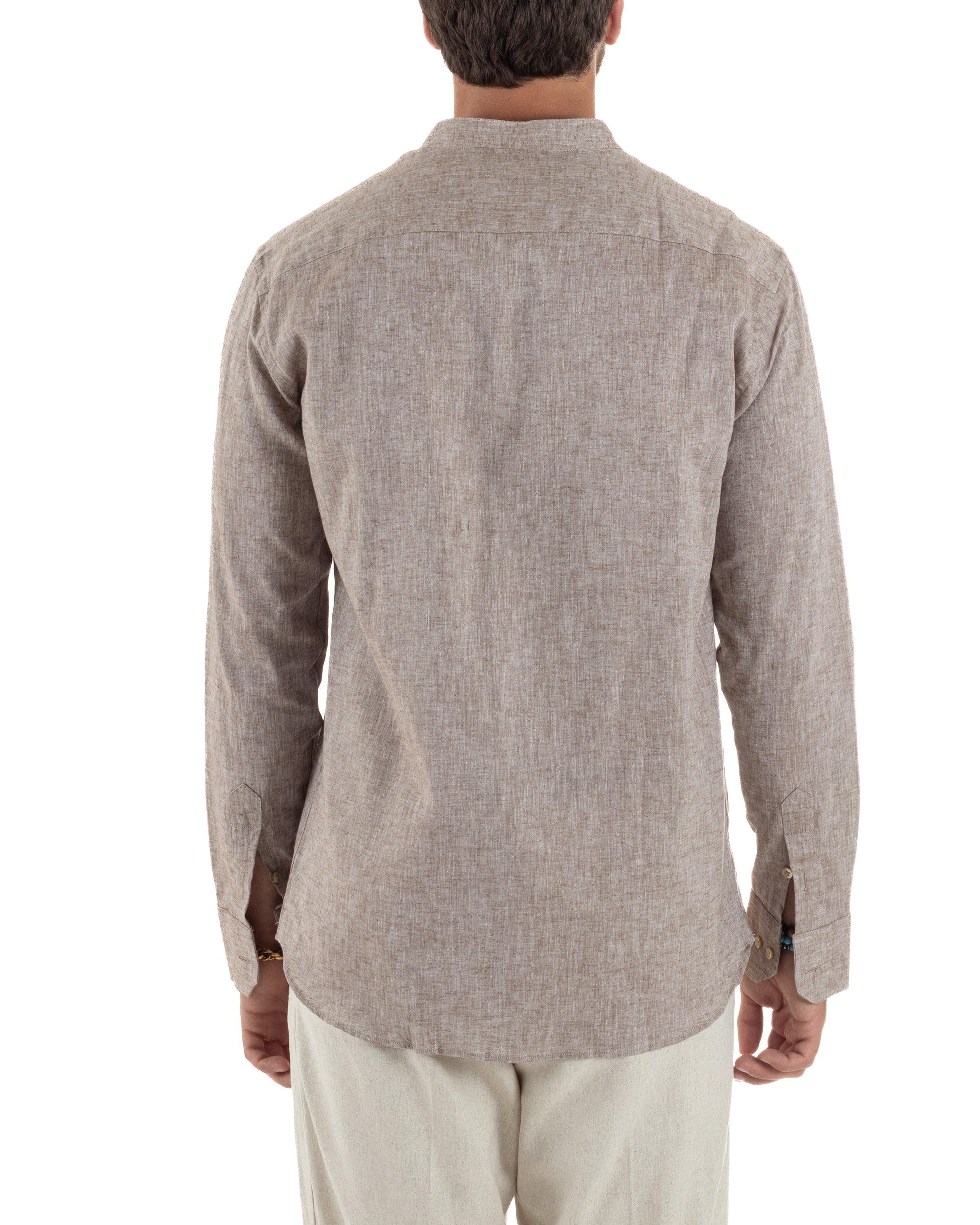 Camicia Lino Melangiata Collo Coreano Sartoriale C3001A