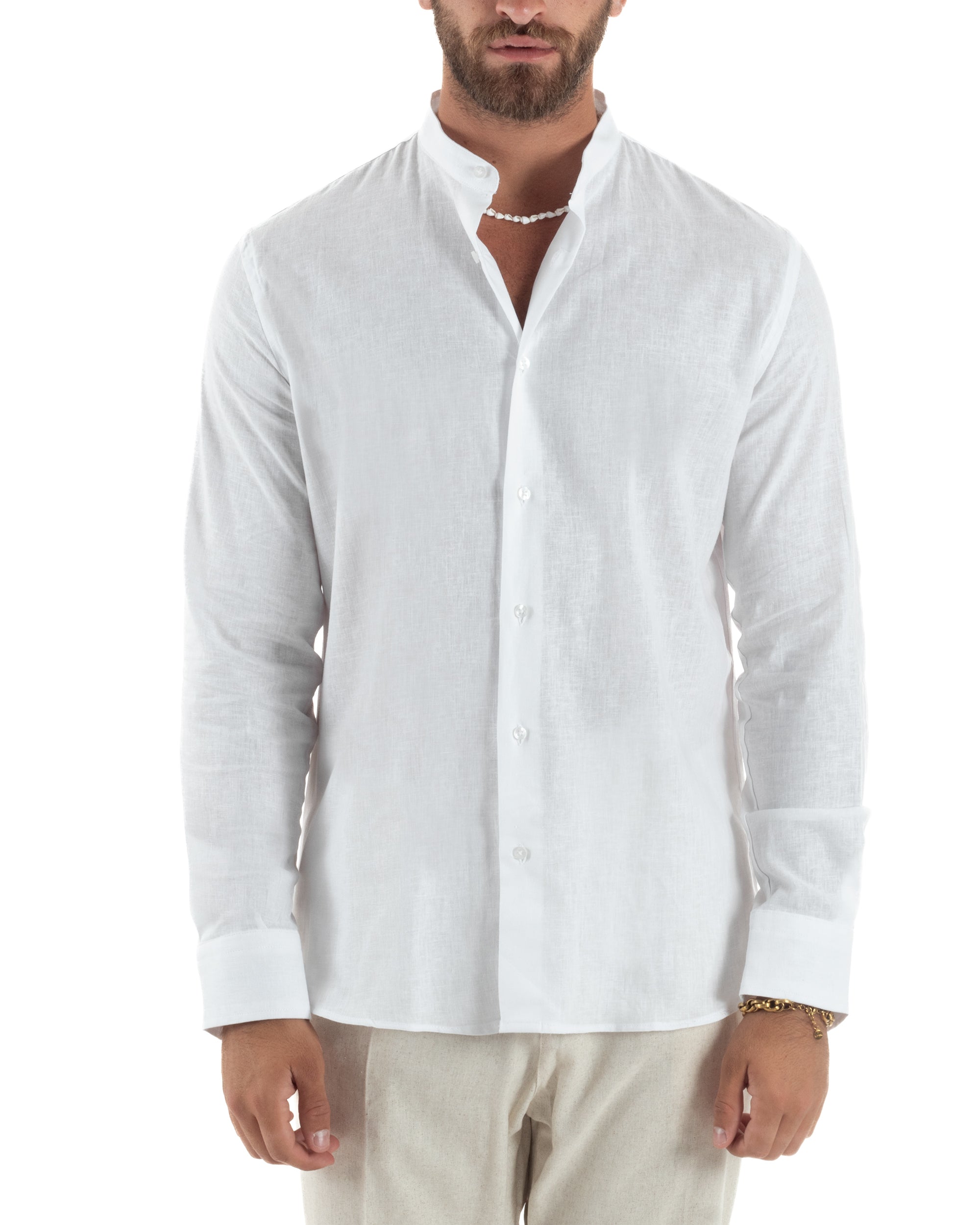 Camicia Lino Melangiata Collo Coreano Sartoriale C3002A