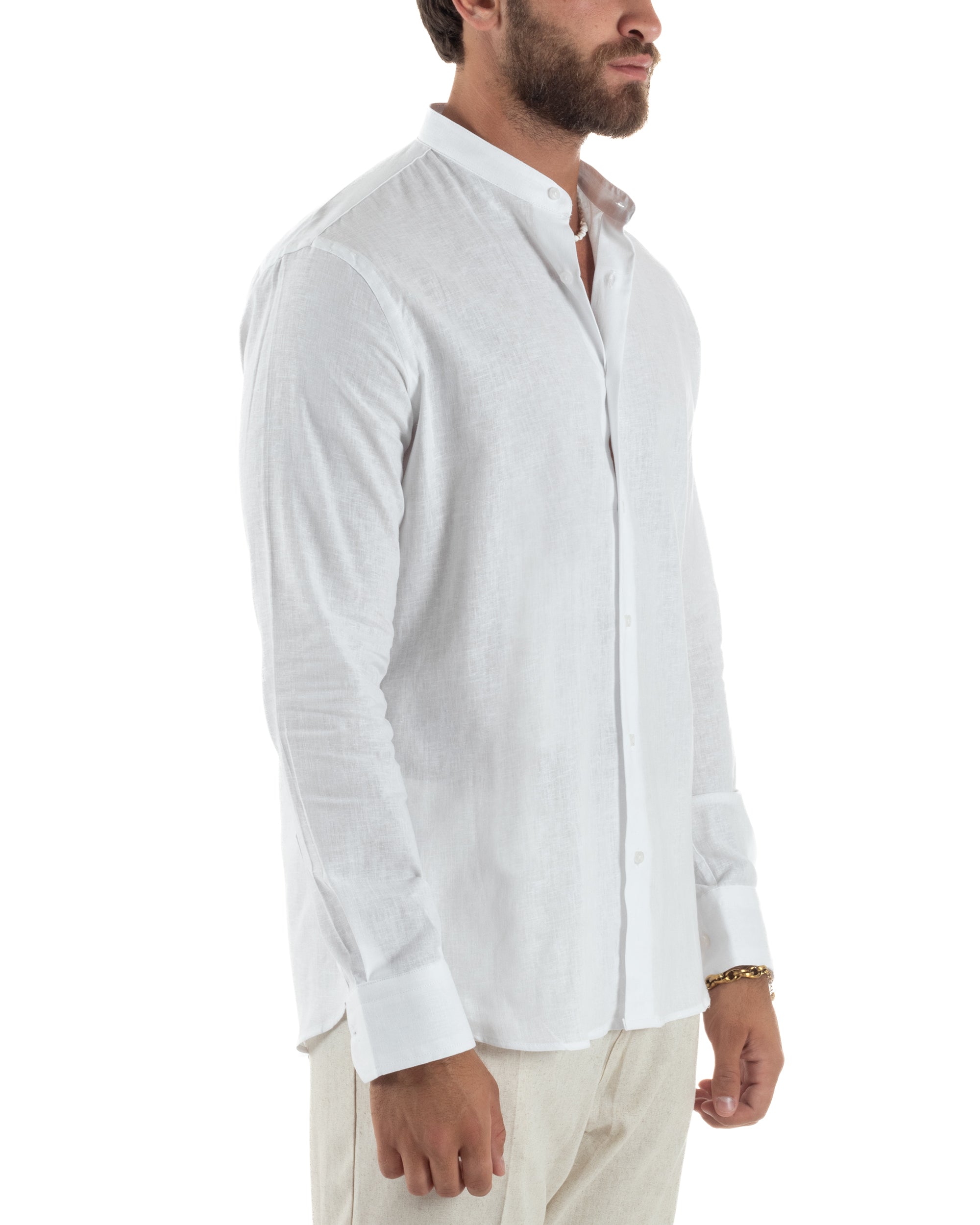 Camicia Lino Melangiata Collo Coreano Sartoriale C3002A