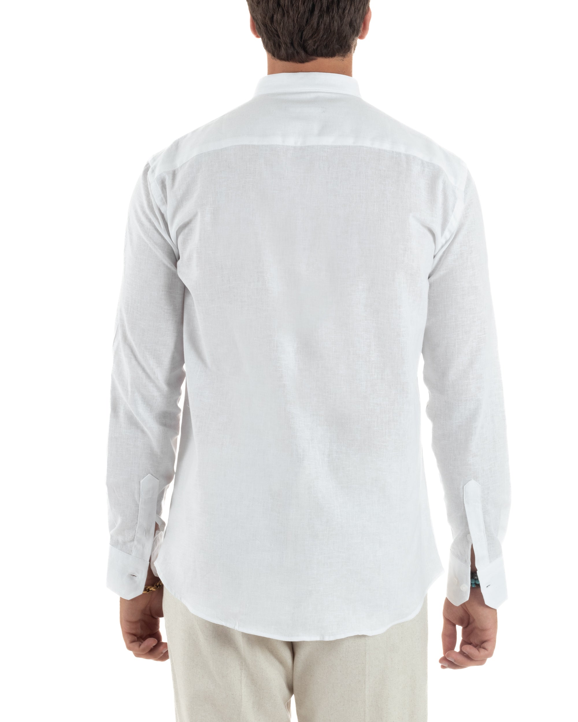 Camicia Lino Melangiata Collo Coreano Sartoriale C3002A