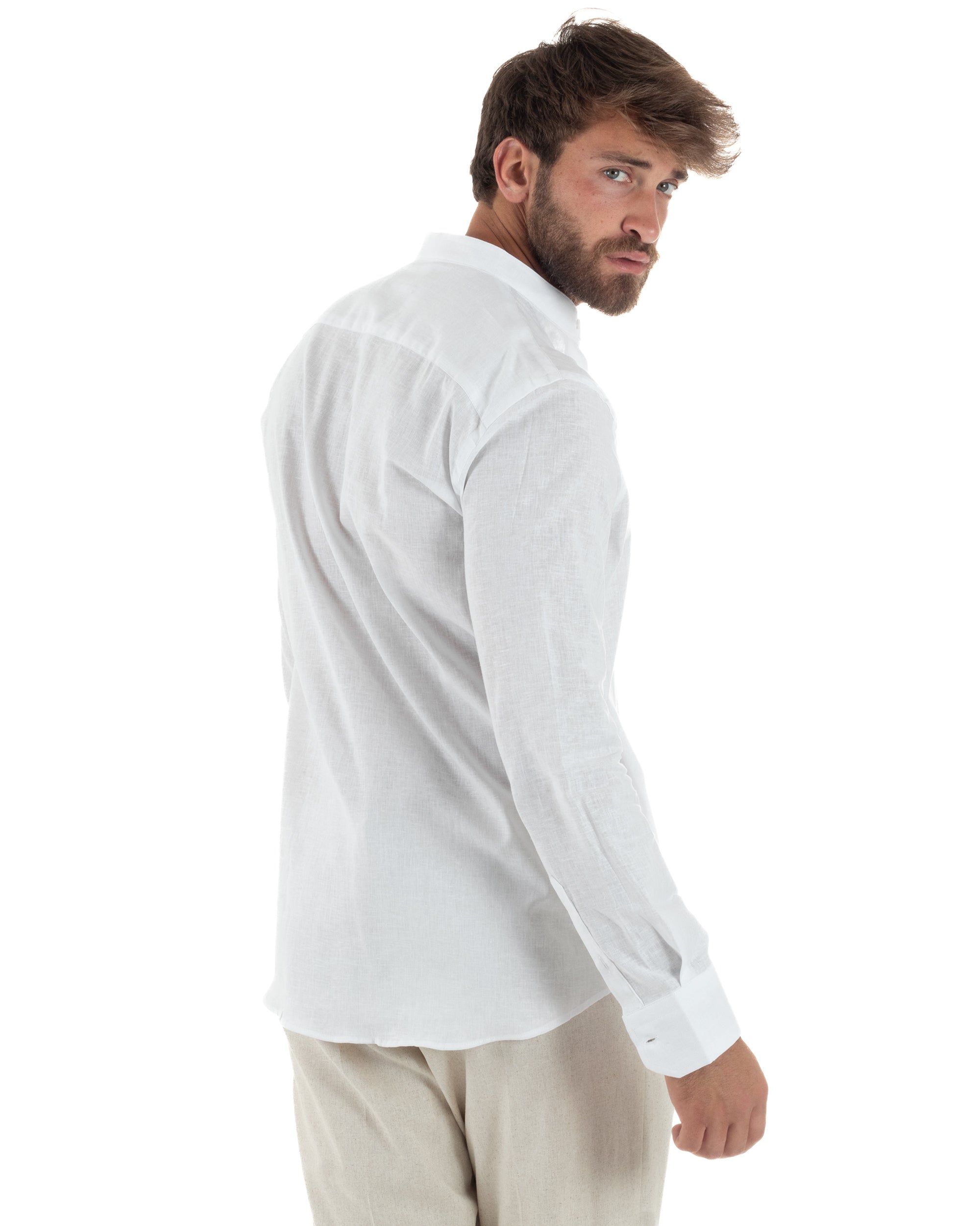 Camicia Lino Melangiata Collo Coreano Sartoriale C3002A