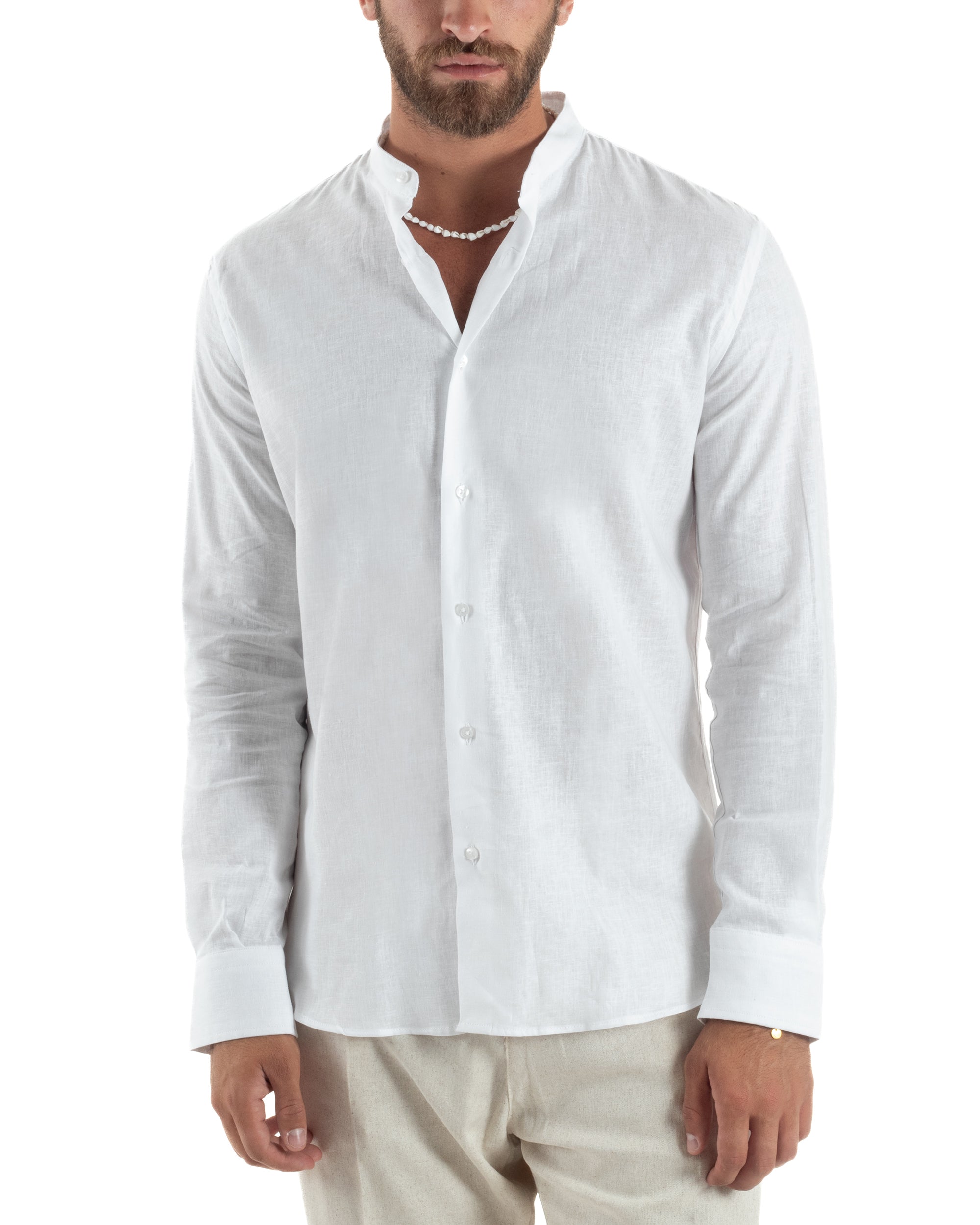 Camicia Lino Melangiata Collo Coreano Sartoriale C3002A