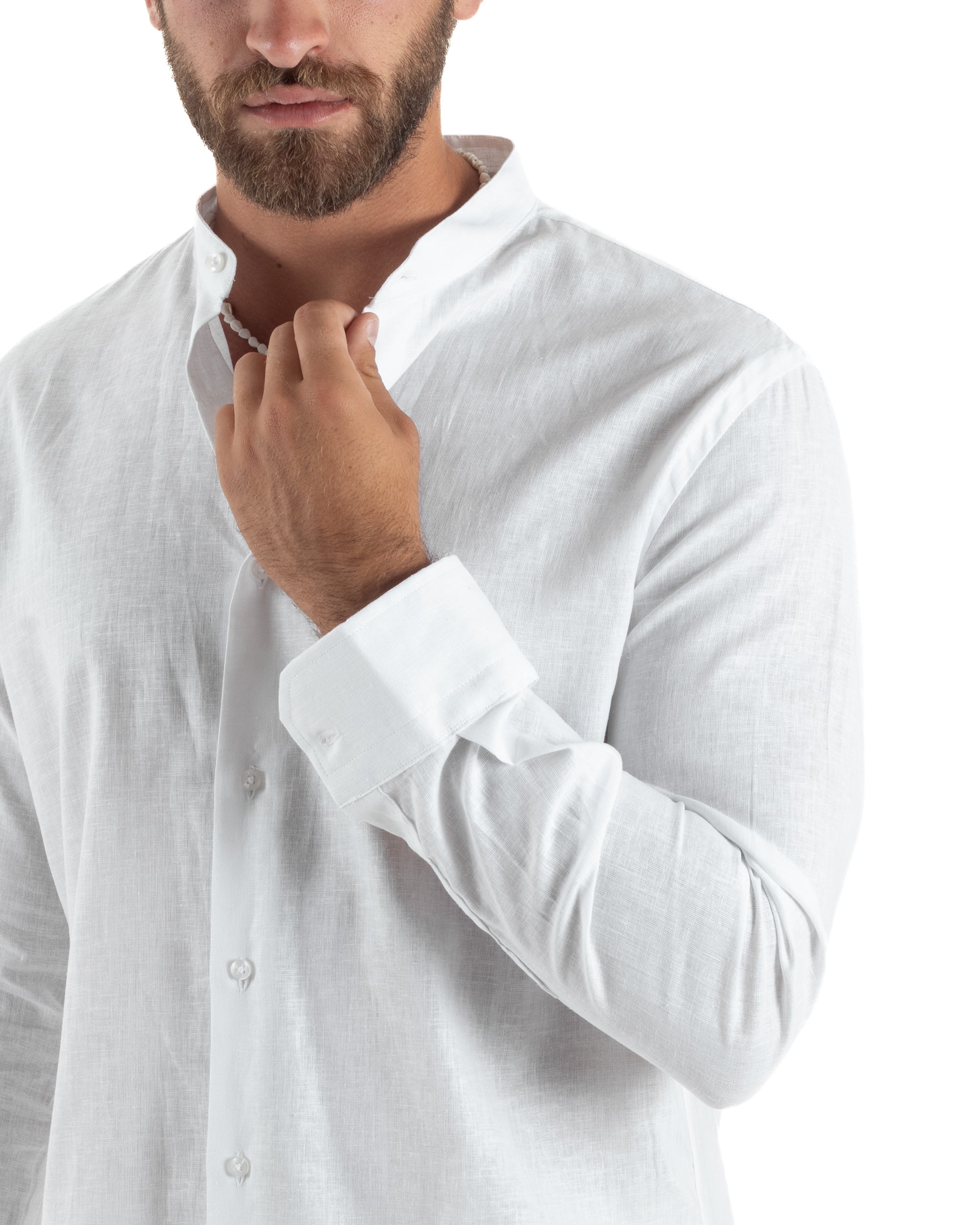 Camicia Lino Melangiata Collo Coreano Sartoriale C3002A