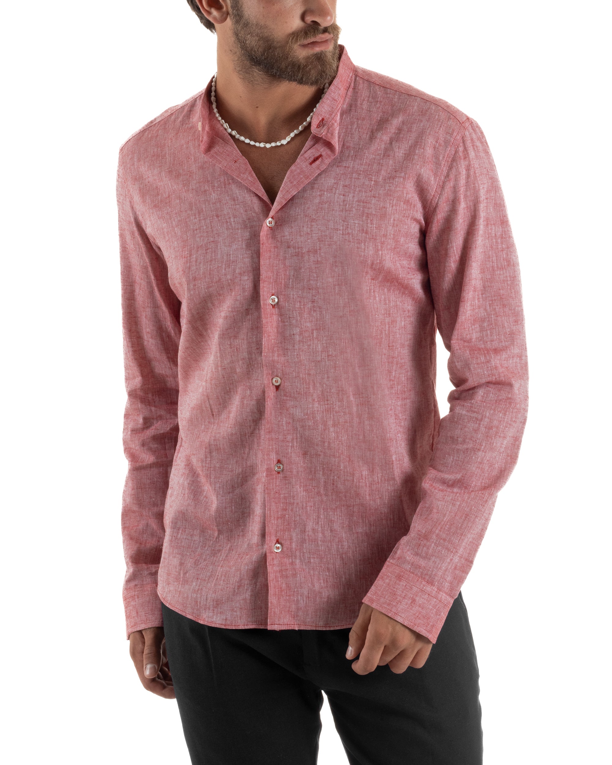 Camicia Lino Melangiata Collo Coreano Sartoriale C3003A