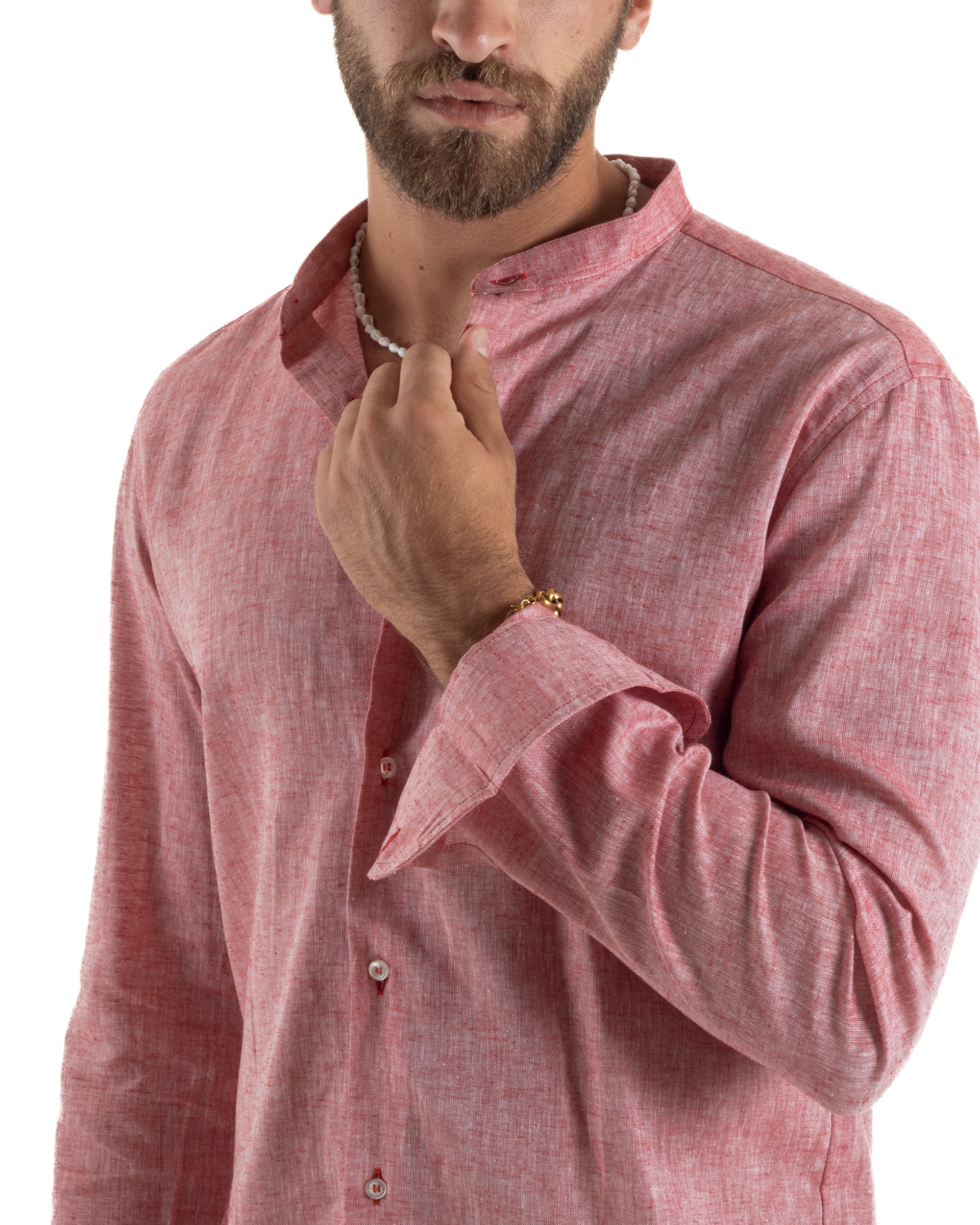 Camicia Lino Melangiata Collo Coreano Sartoriale C3003A