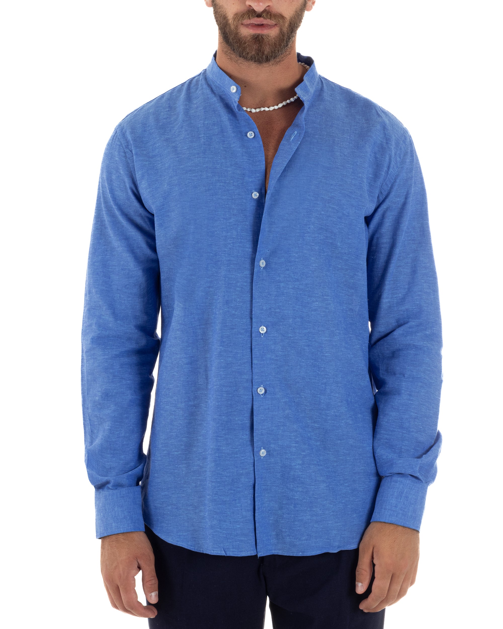 Camicia Lino Melangiata Collo Coreano Sartoriale C3004A