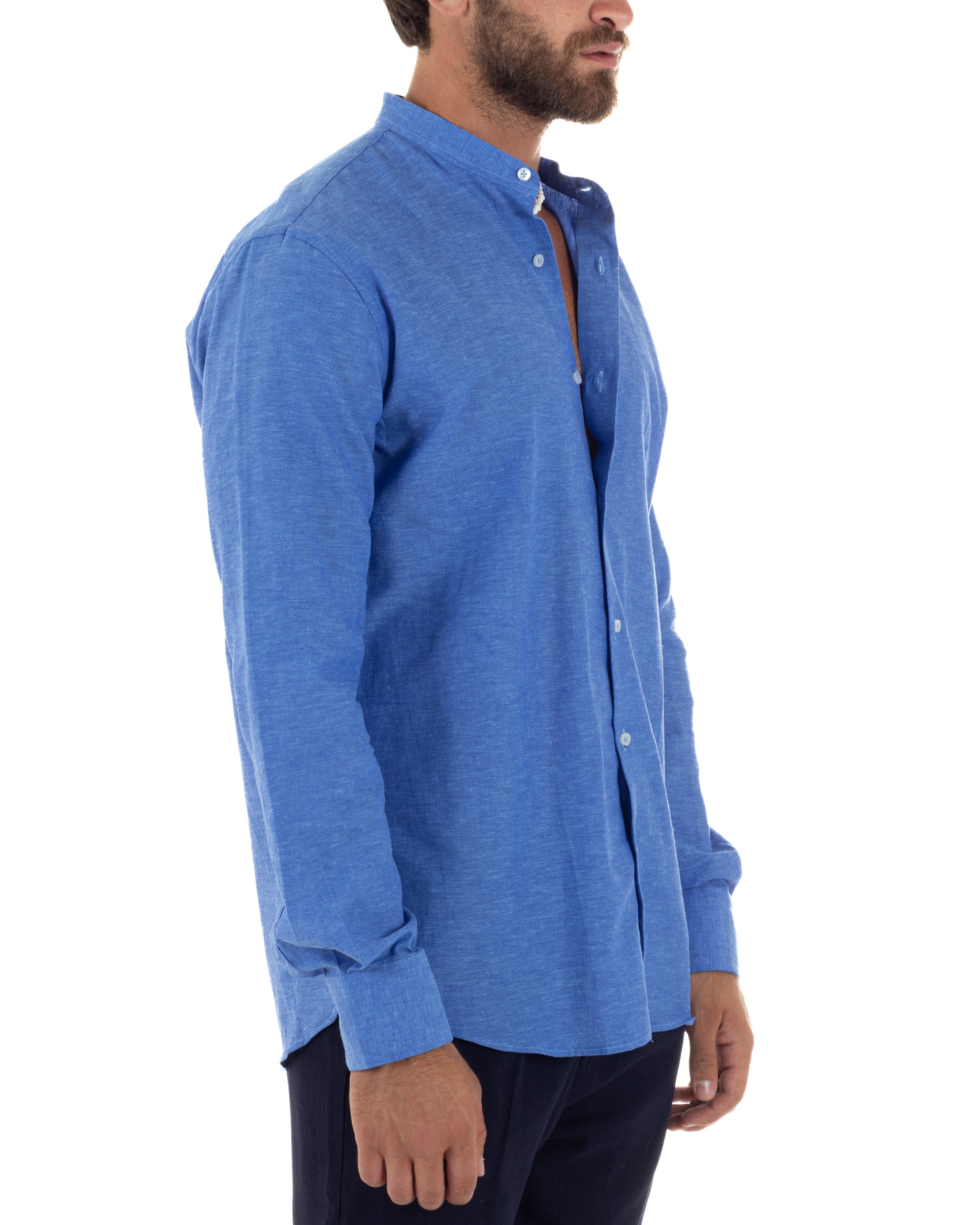 Camicia Lino Melangiata Collo Coreano Sartoriale C3004A