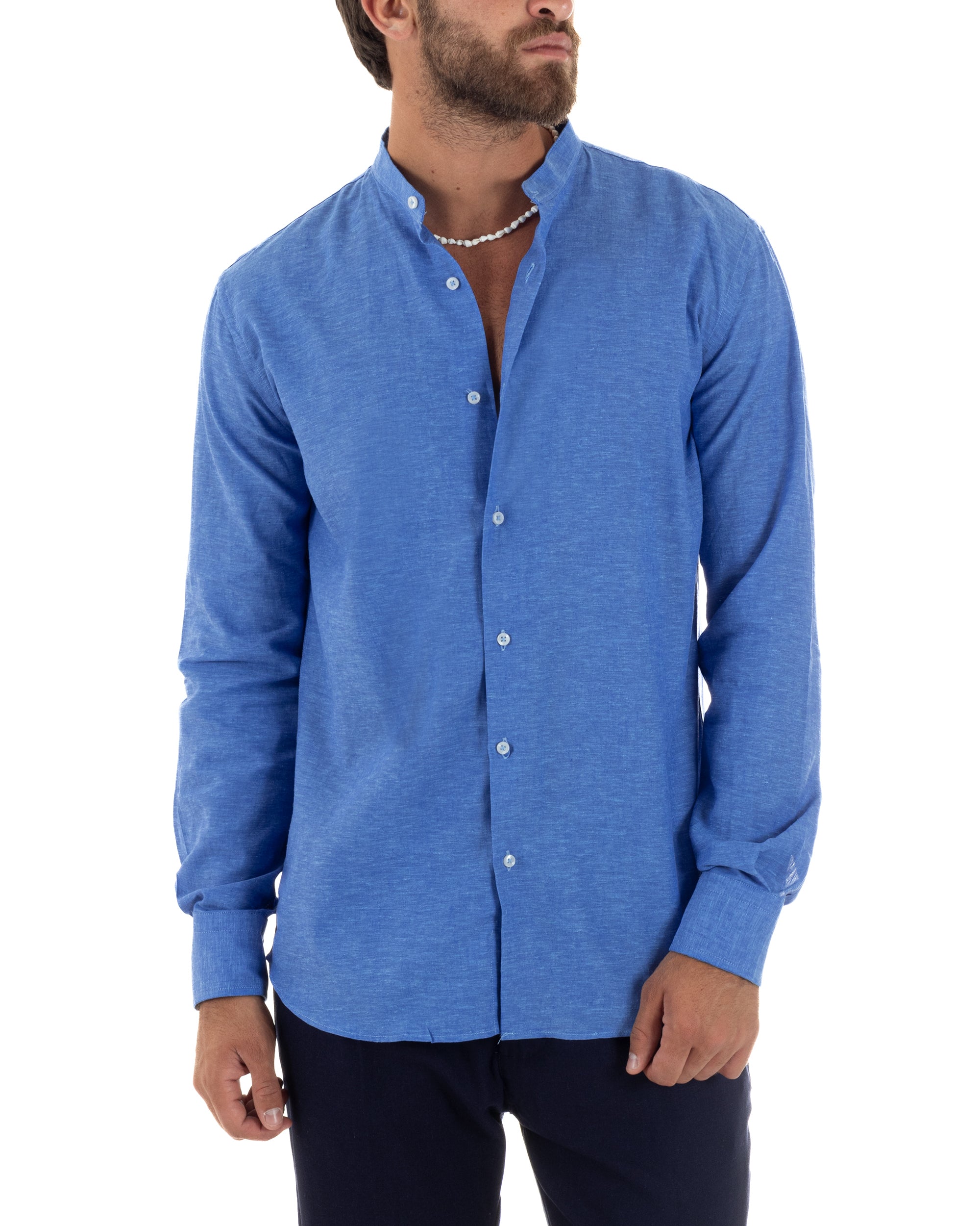 Camicia Lino Melangiata Collo Coreano Sartoriale C3004A