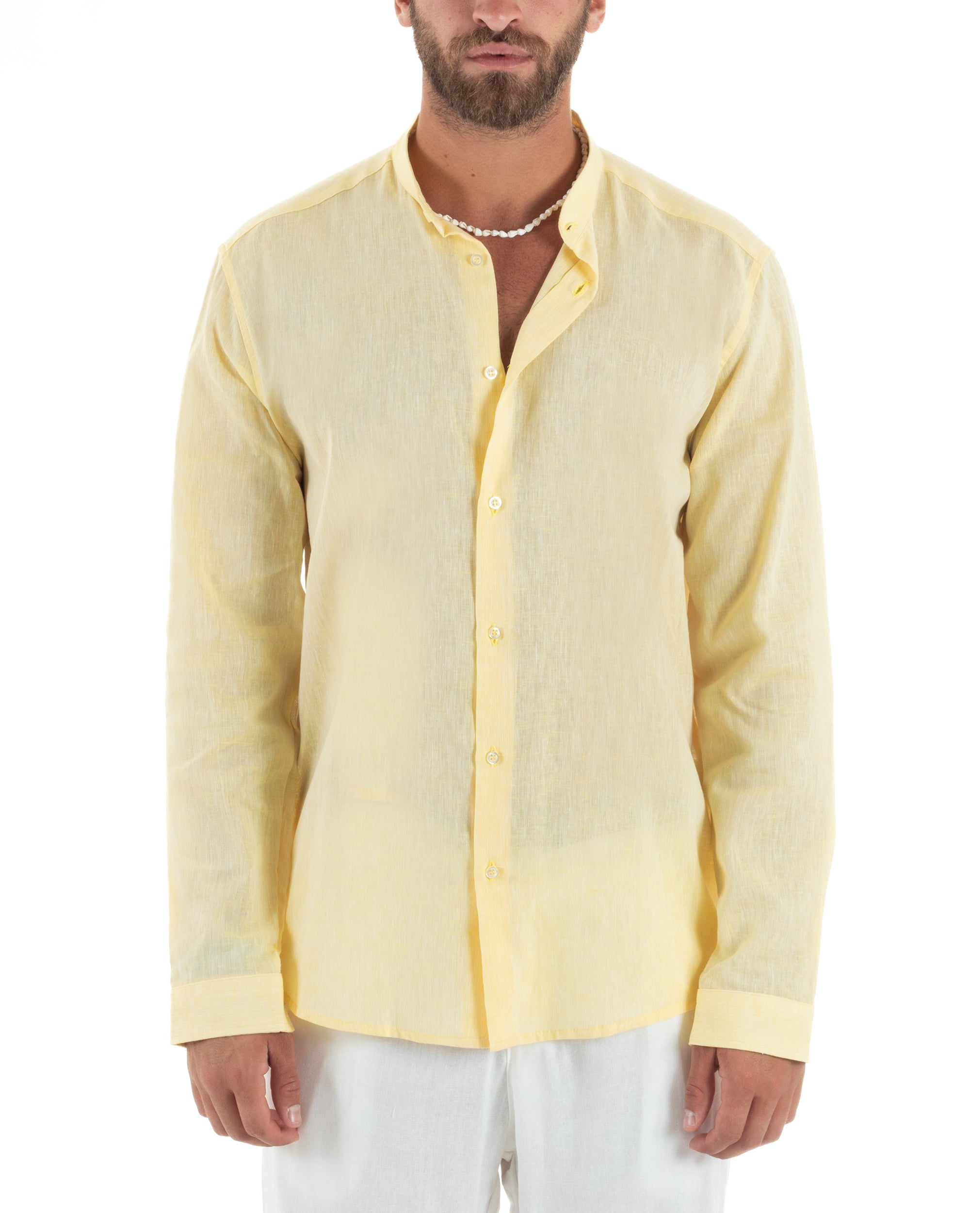Camicia Lino Melangiata Collo Coreano Sartoriale C3007A