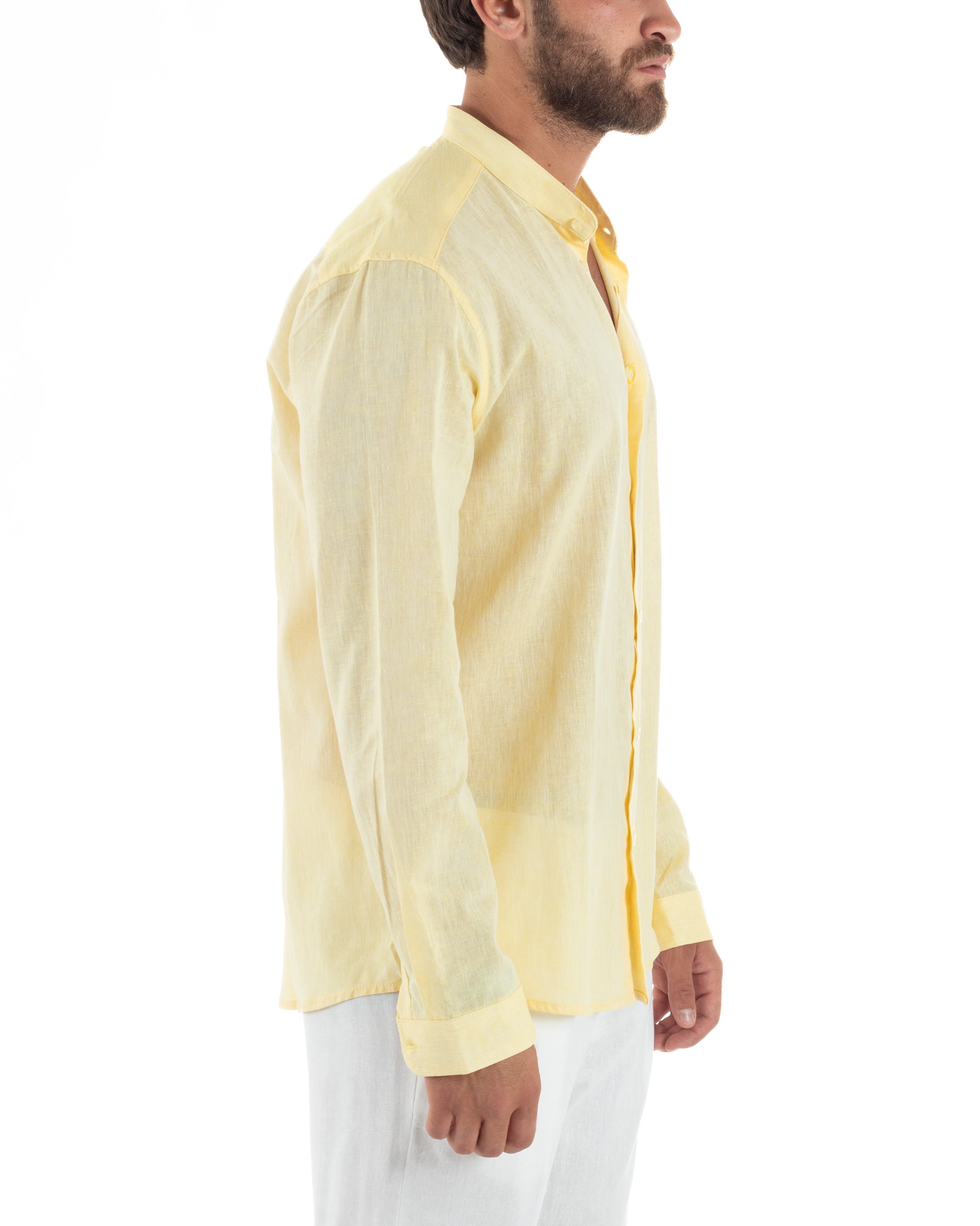Camicia Lino Melangiata Collo Coreano Sartoriale C3007A