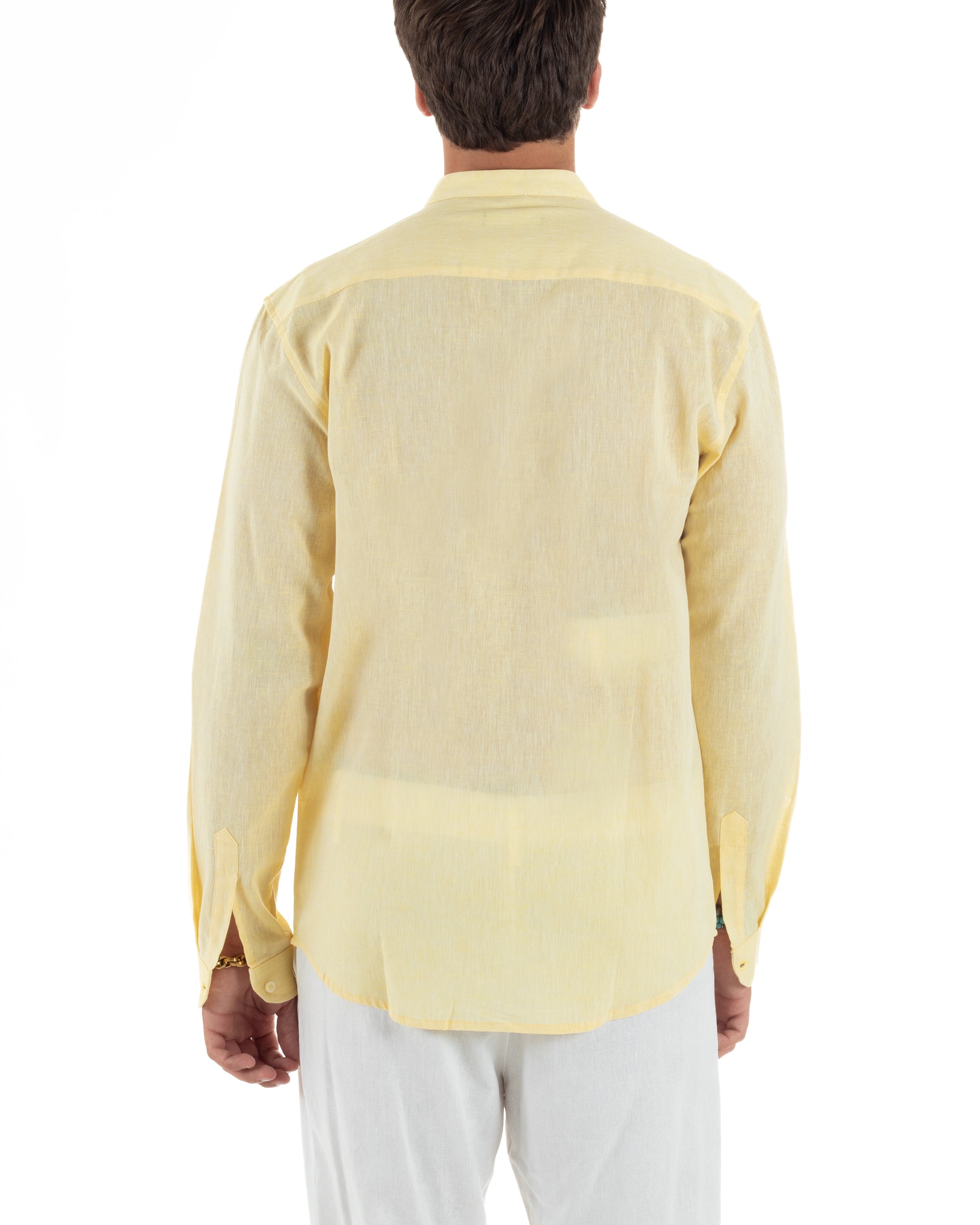 Camicia Lino Melangiata Collo Coreano Sartoriale C3007A