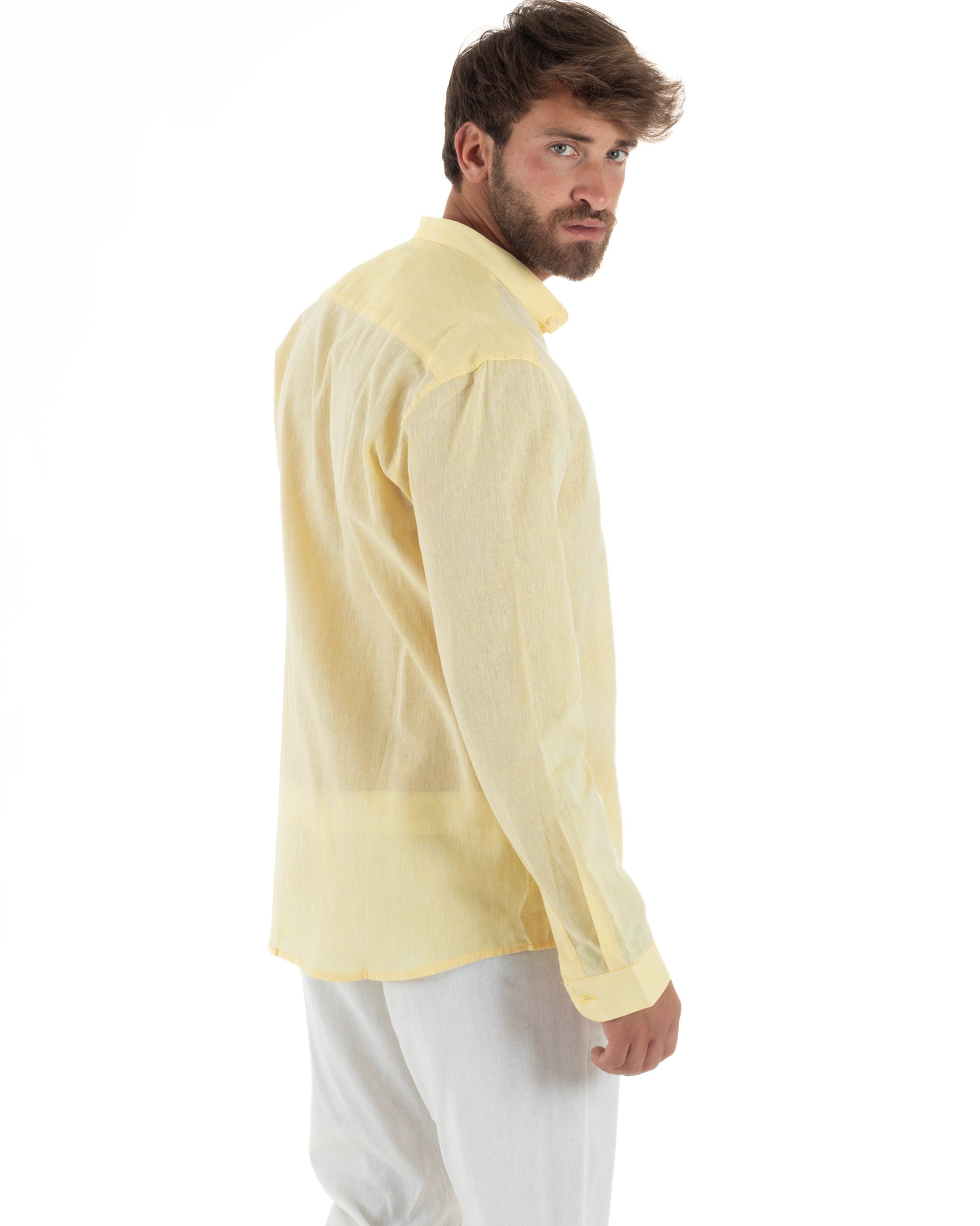 Camicia Lino Melangiata Collo Coreano Sartoriale C3007A