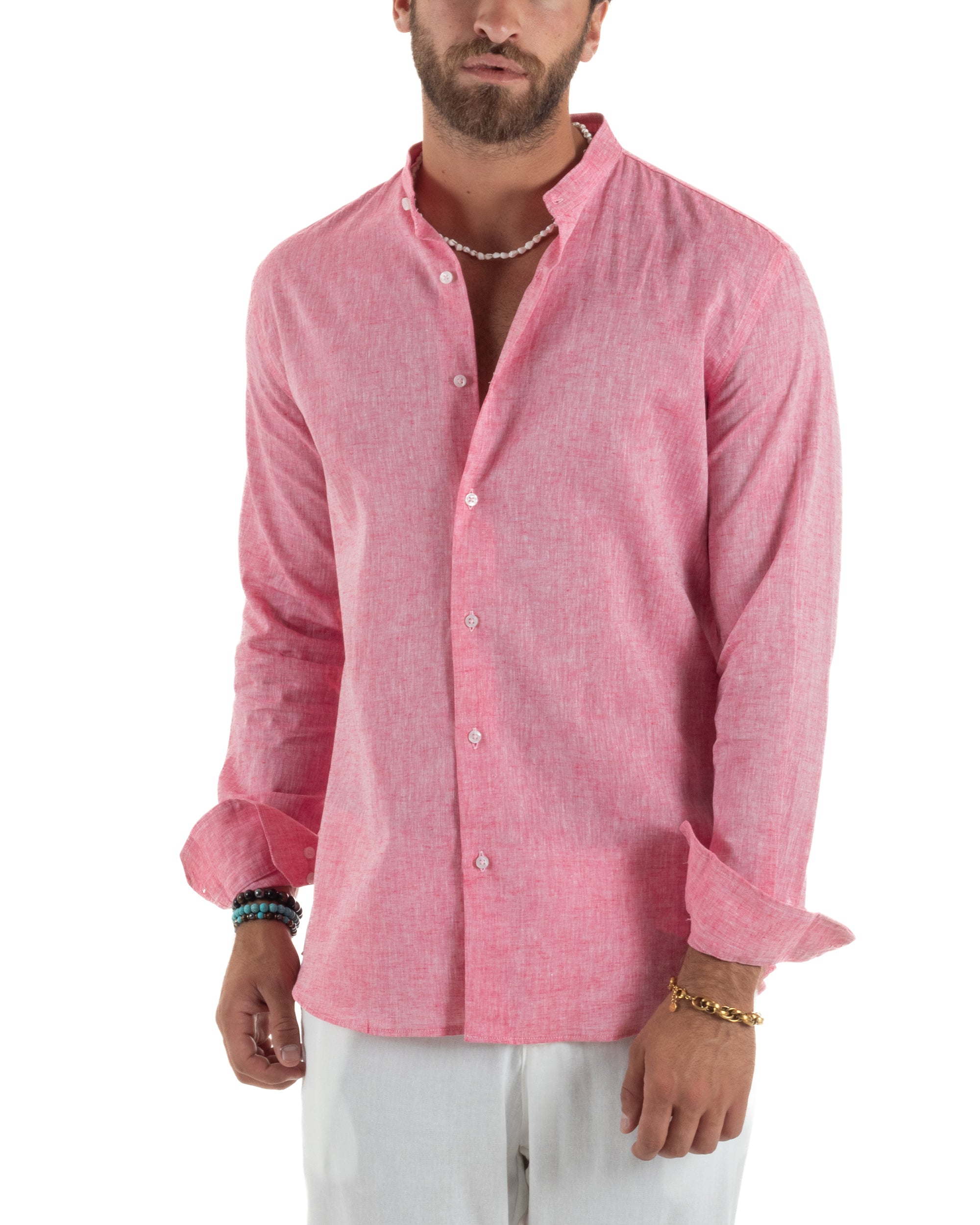 Camicia Lino Melangiata Collo Coreano Sartoriale C3009A